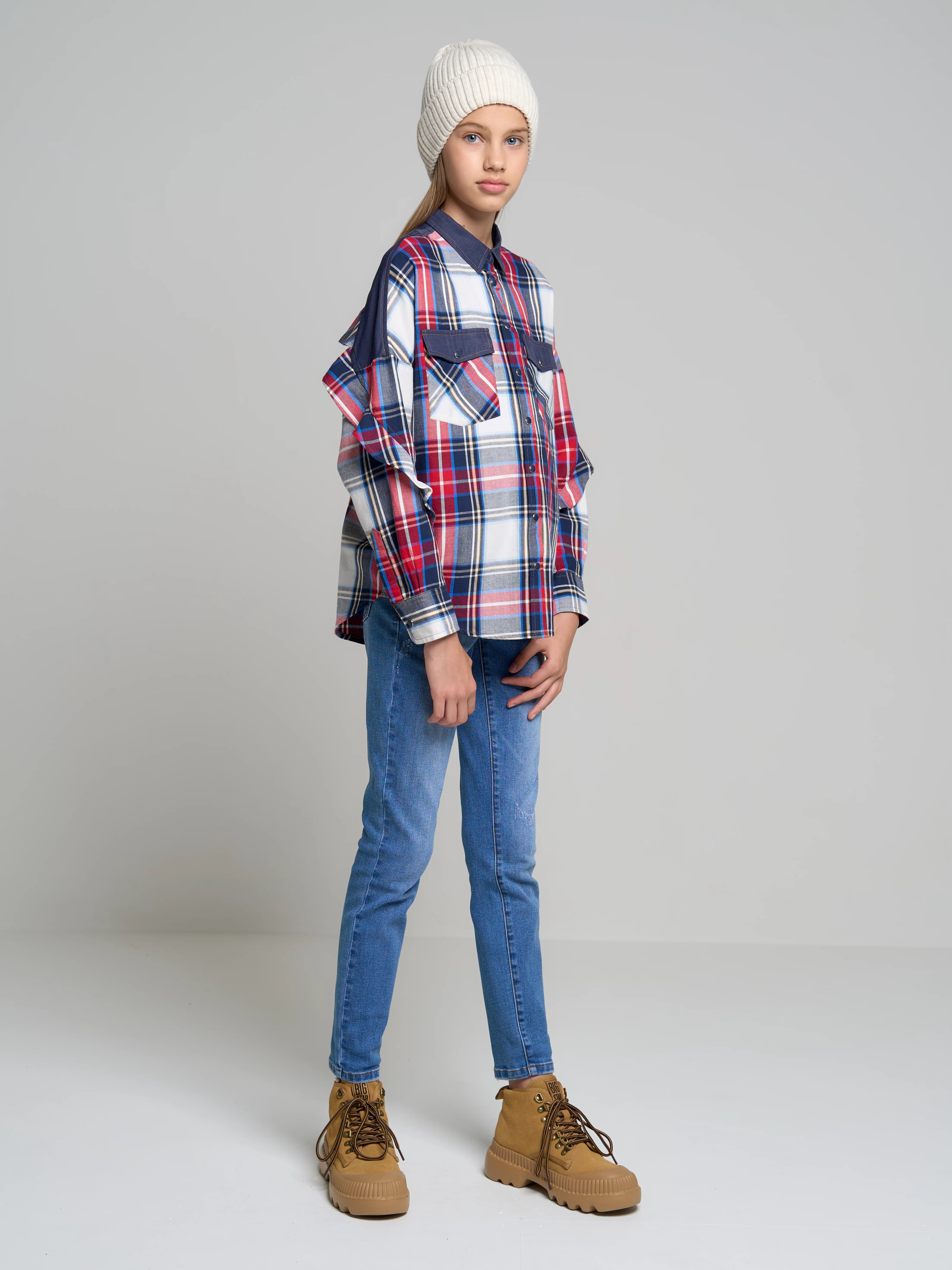 Koszula dziewczęca w kratę granatowo-czerwoną Filka 403