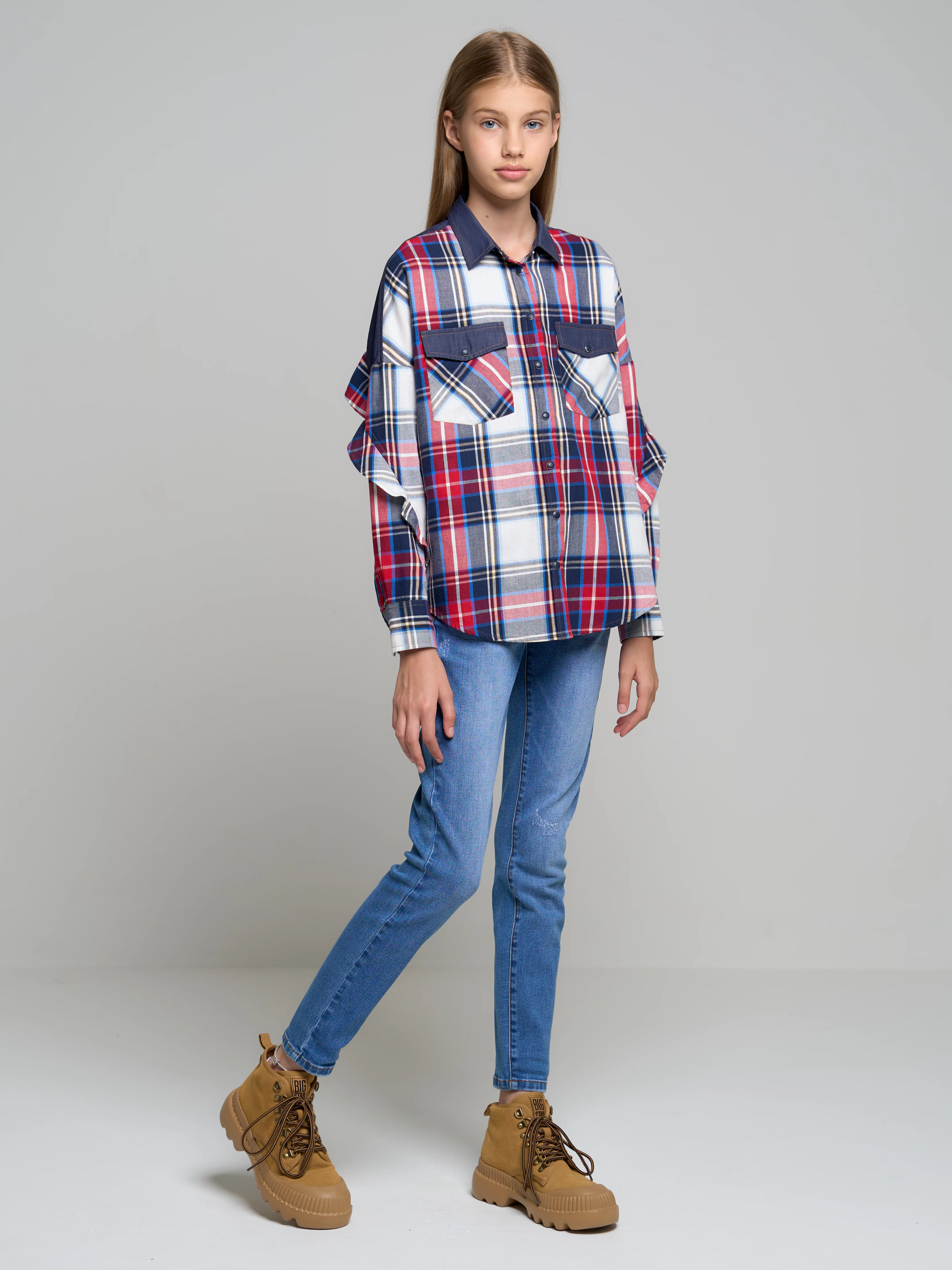 Koszula dziewczęca w kratę granatowo-czerwoną Filka 403