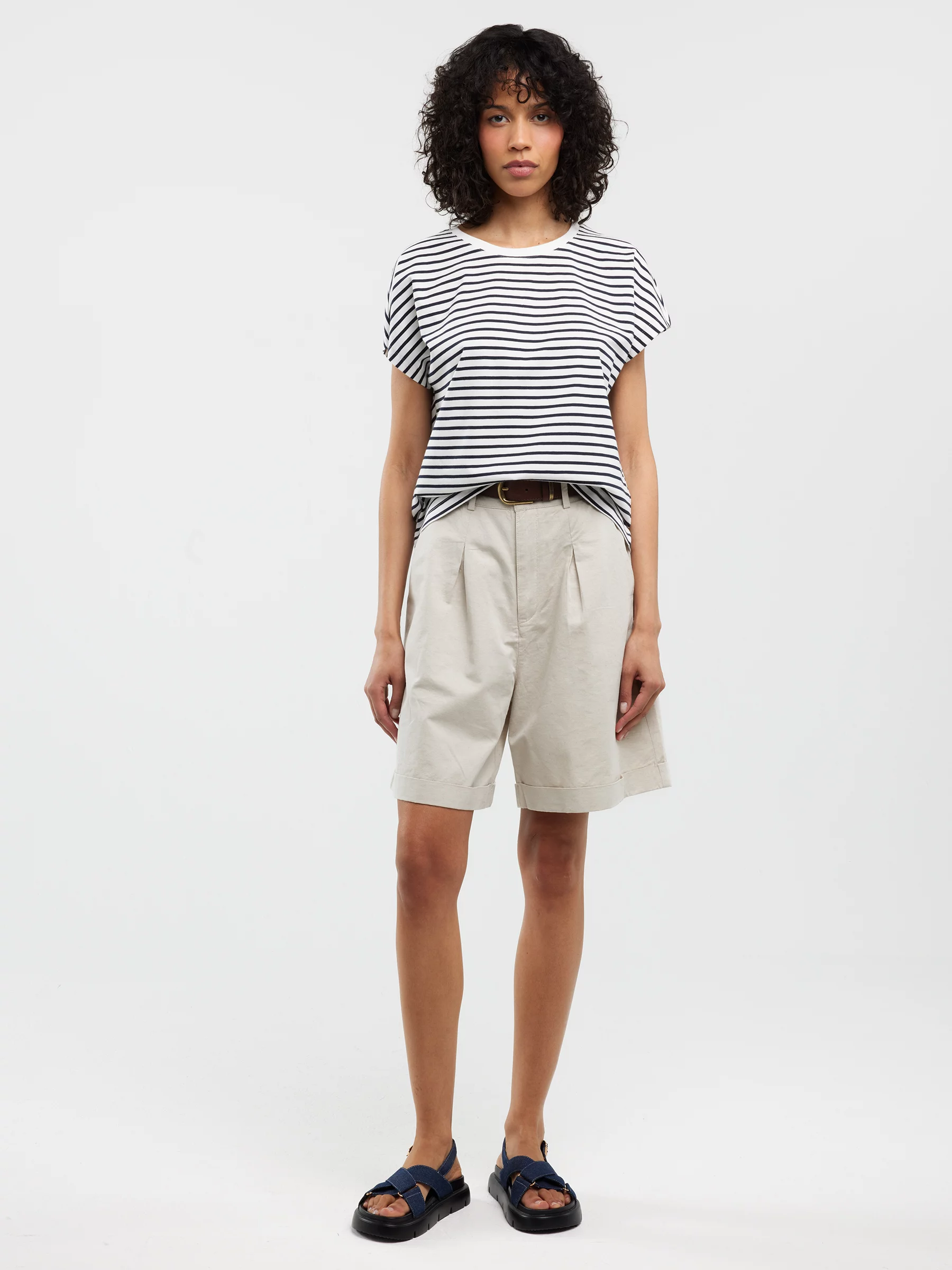 Koszulka damska w paski biało-granatowa Aleksa 403