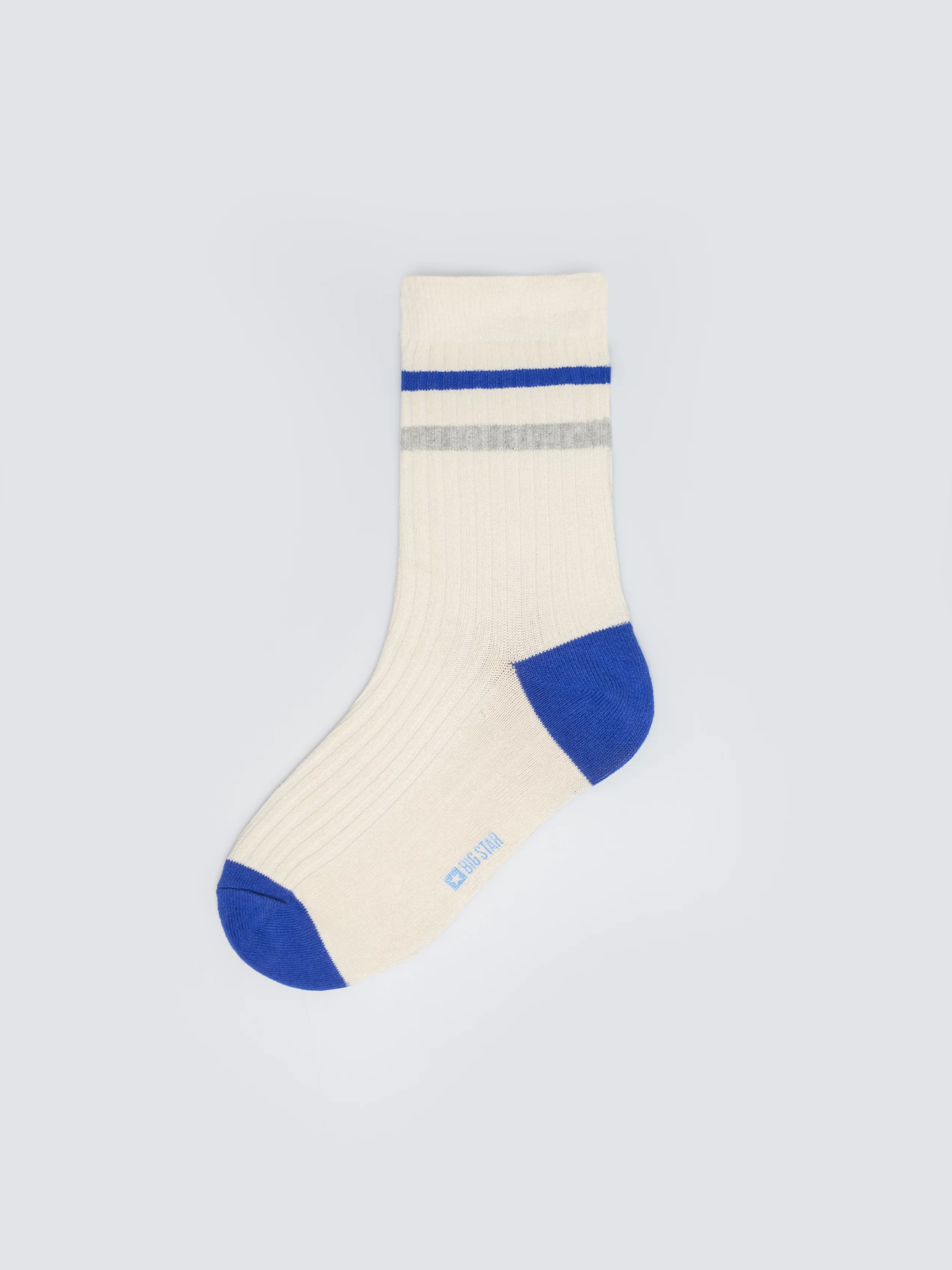 Skarpety chłopięce długie kremowe z niebieskim akcentem Michu 402