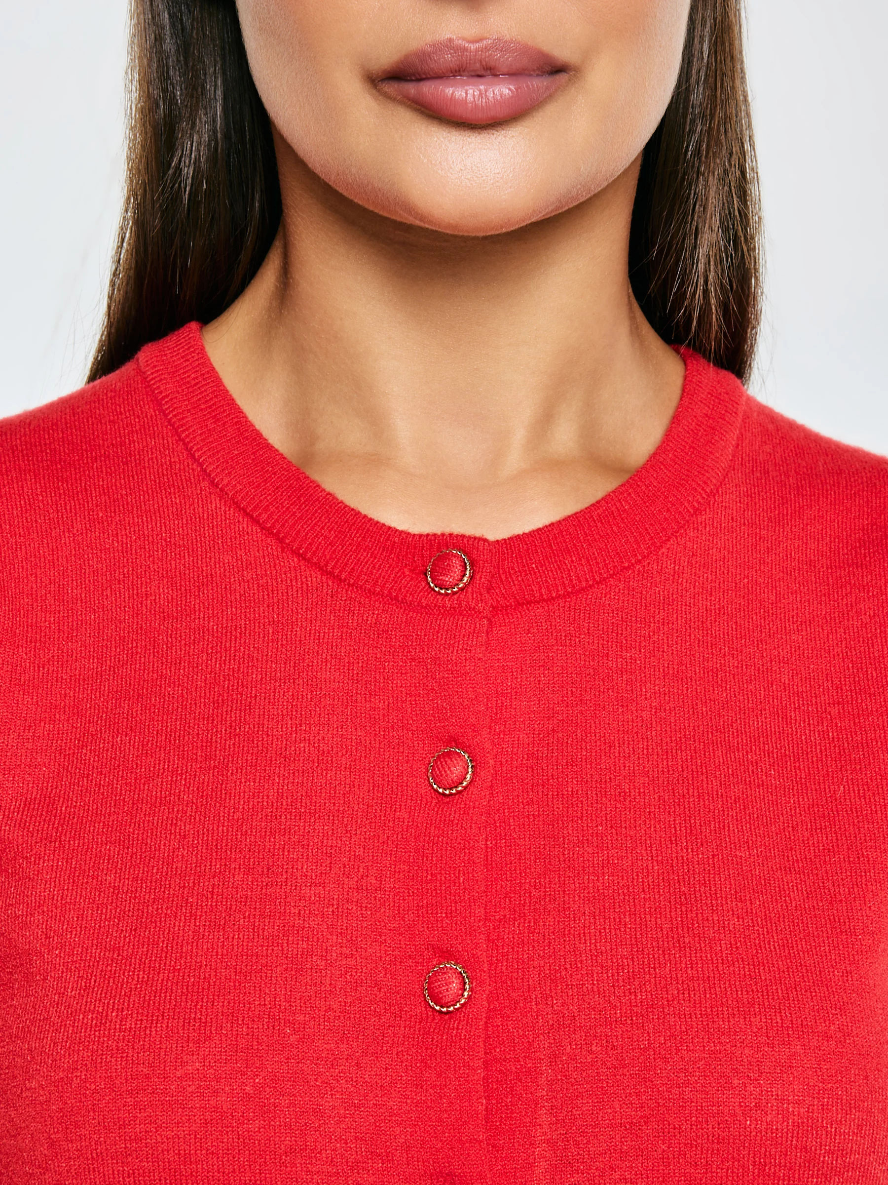 Sweter damski zapinany na guziki z krótkim rękawem czerwony Manona 603