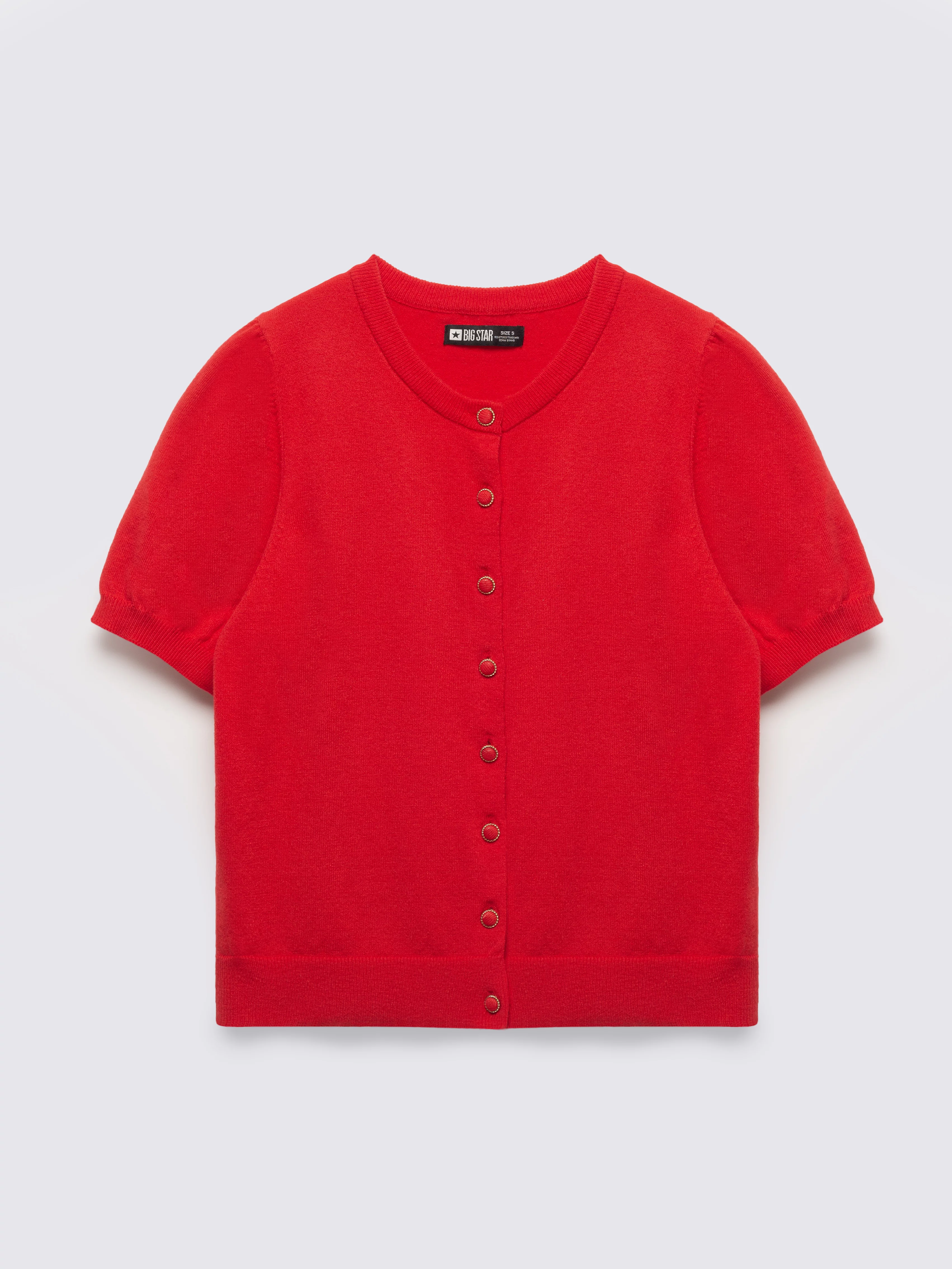 Sweter damski zapinany na guziki z krótkim rękawem czerwony Manona 603