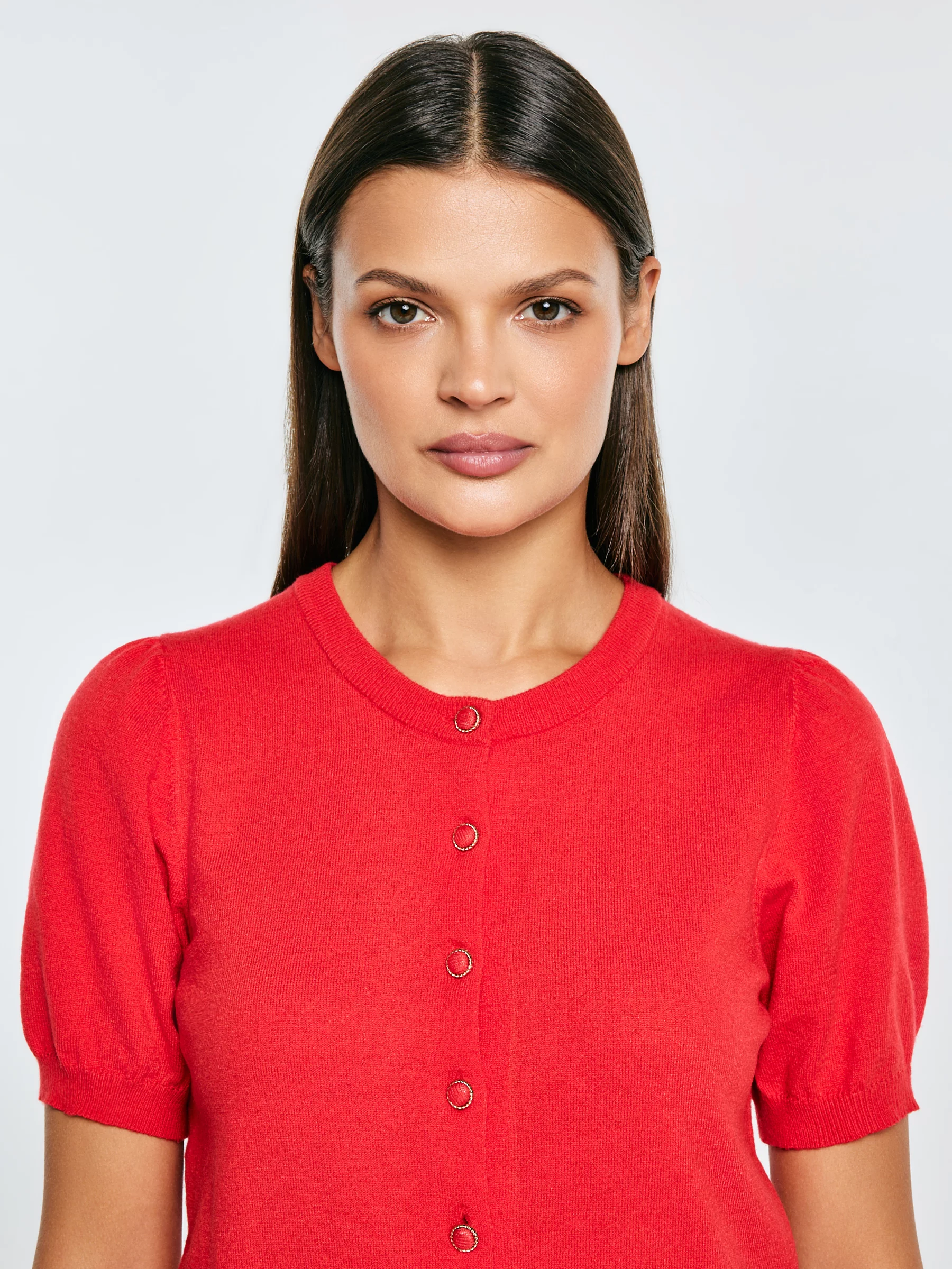 Sweter damski zapinany na guziki z krótkim rękawem czerwony Manona 603