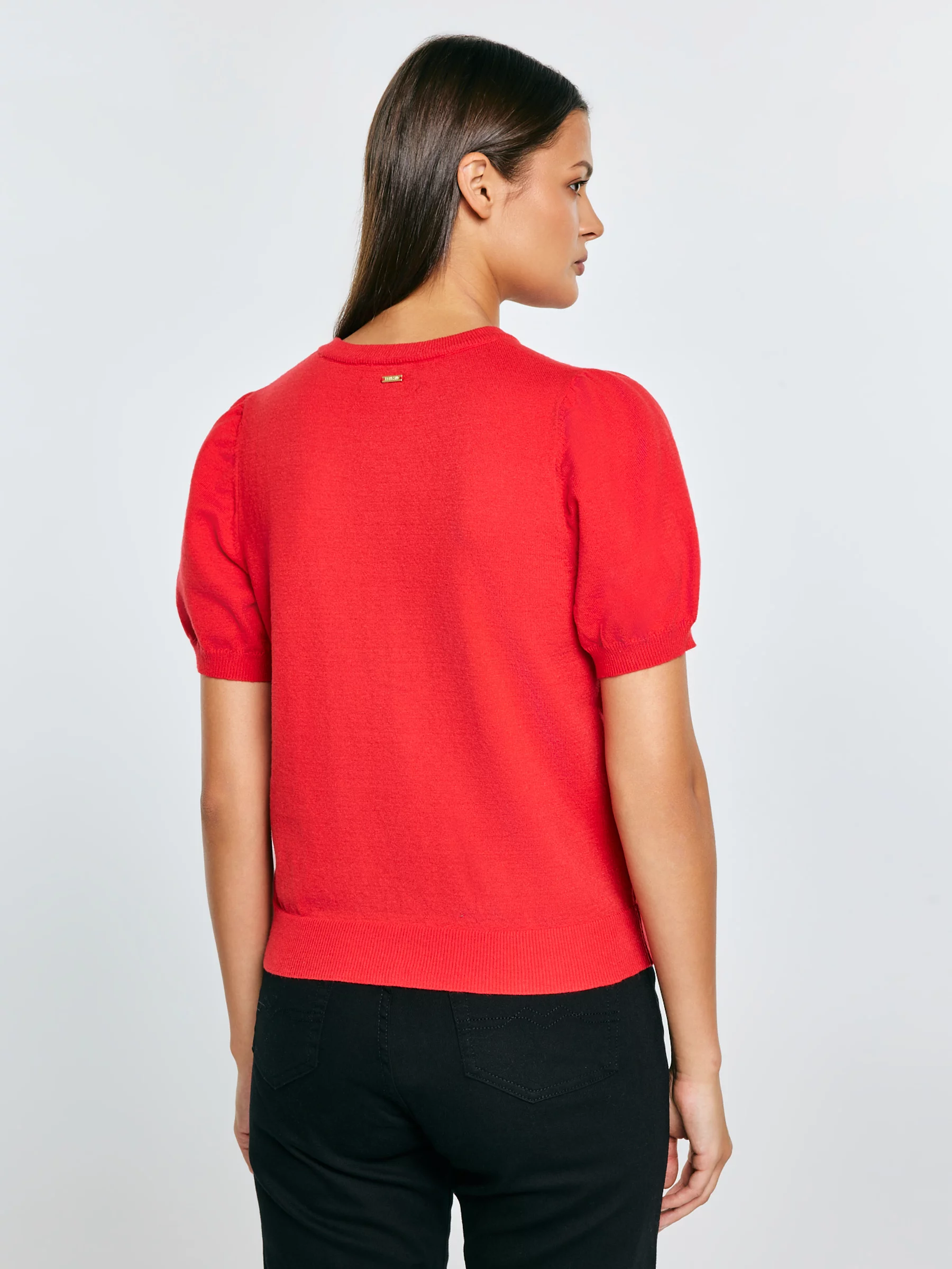 Sweter damski zapinany na guziki z krótkim rękawem czerwony Manona 603