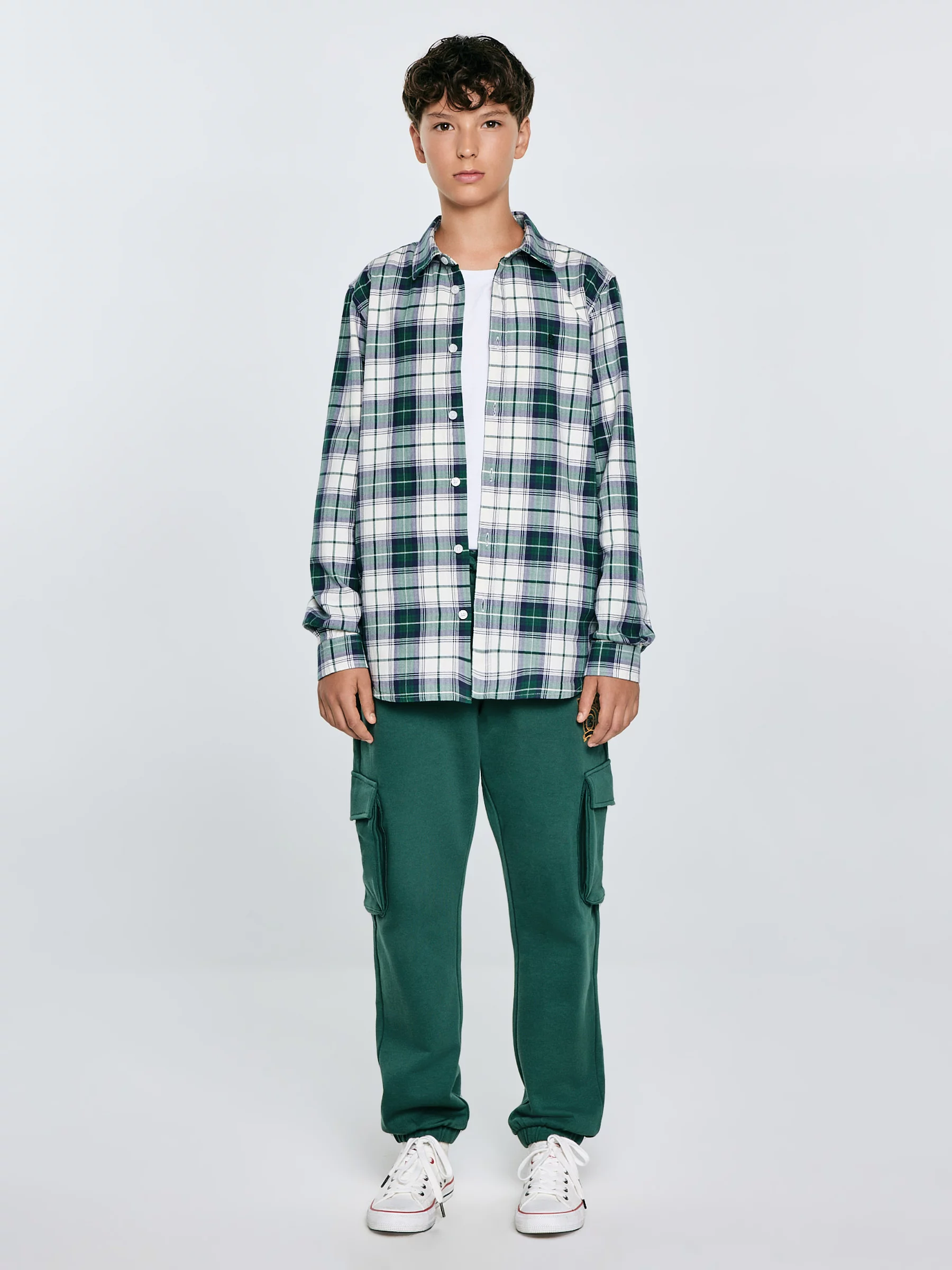 Koszula chłopięca bawełniana w kratę zielono-biała Kevin 304