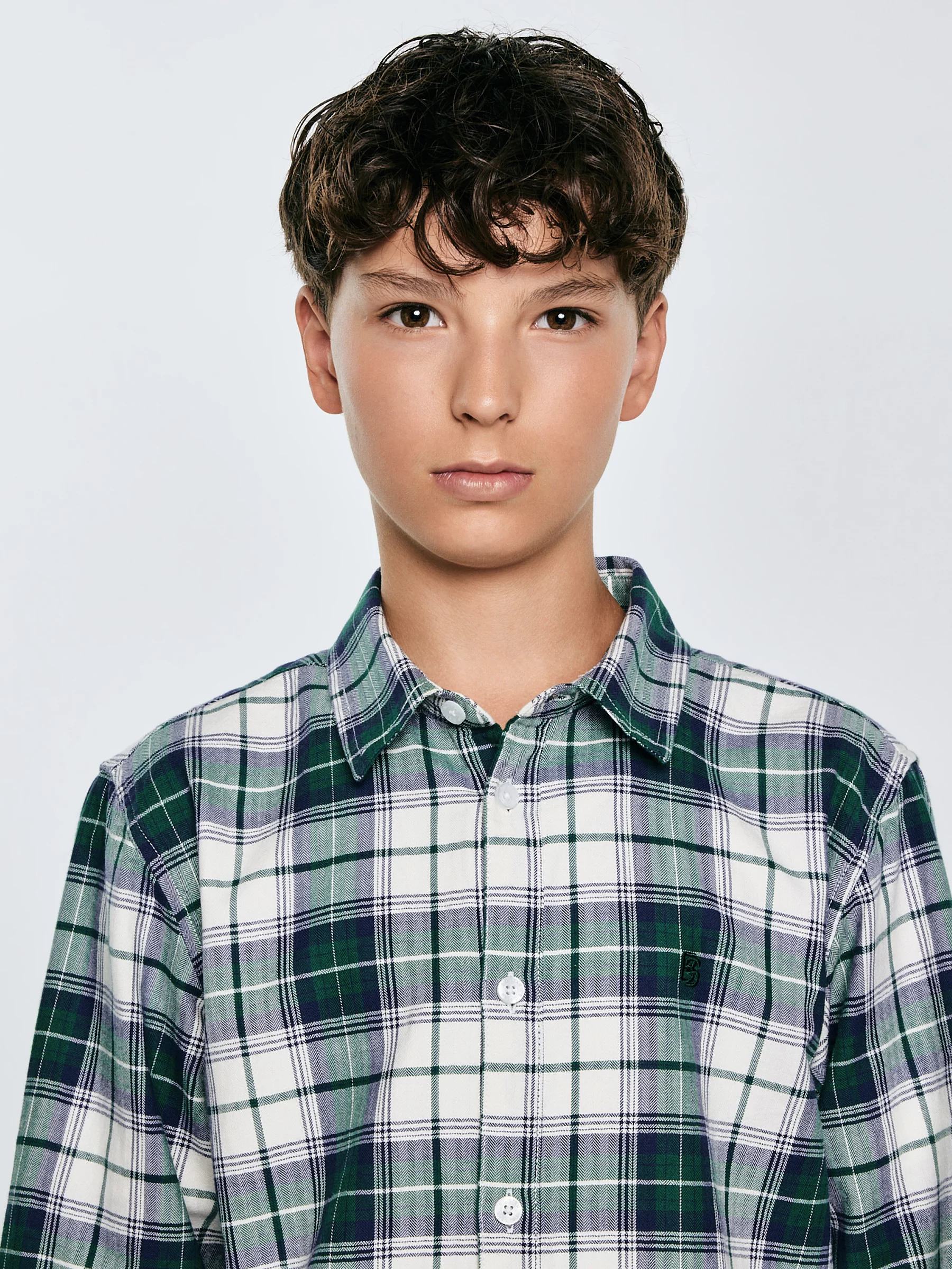 Koszula chłopięca bawełniana w kratę zielono-biała Kevin 304