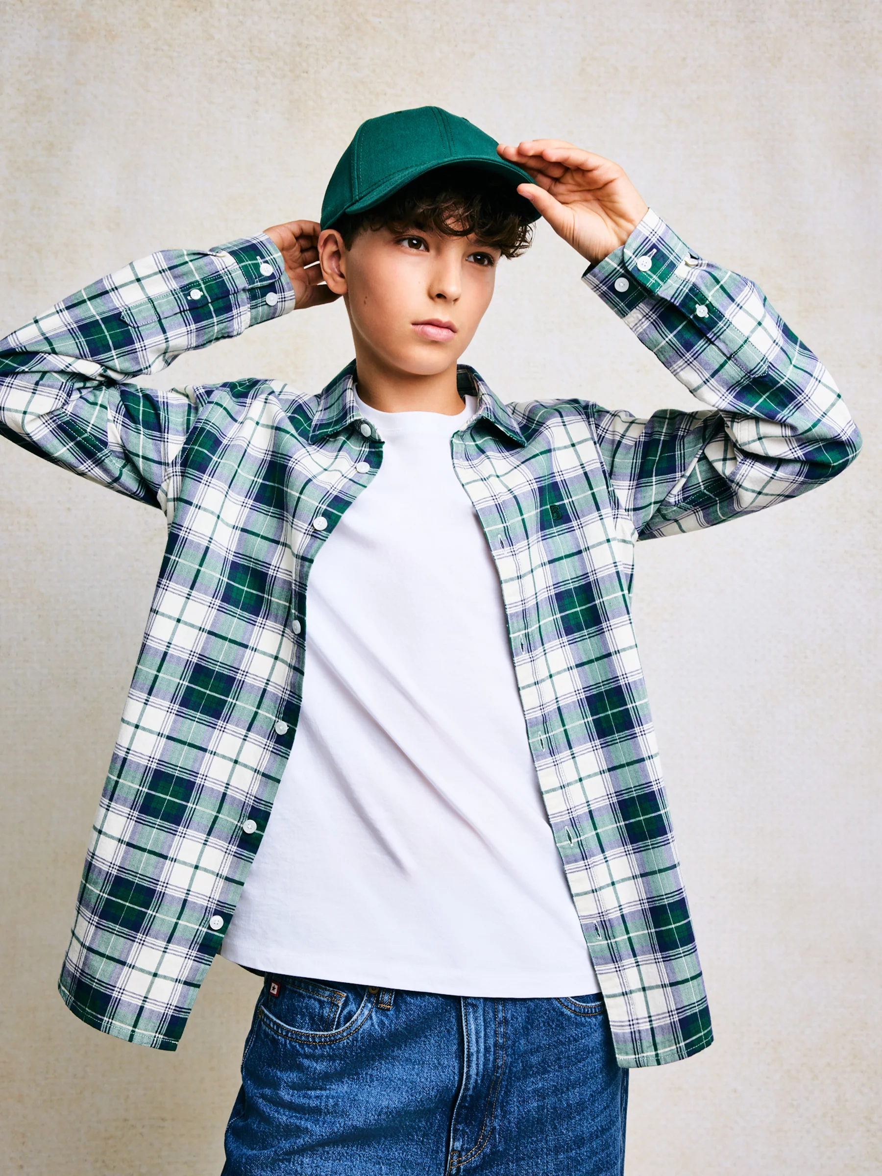 Koszula chłopięca bawełniana w kratę zielono-biała Kevin 304