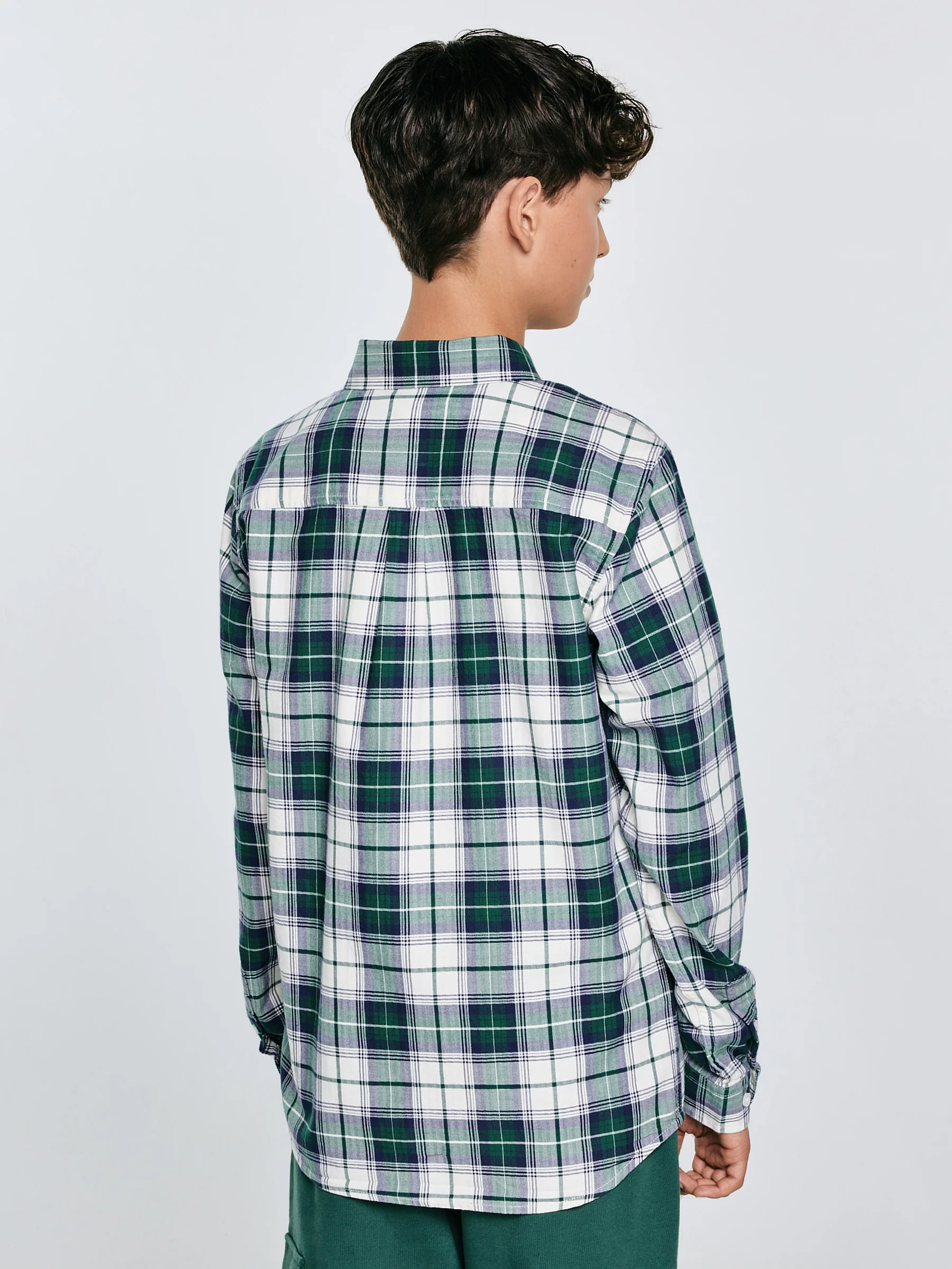 Koszula chłopięca bawełniana w kratę zielono-biała Kevin 304