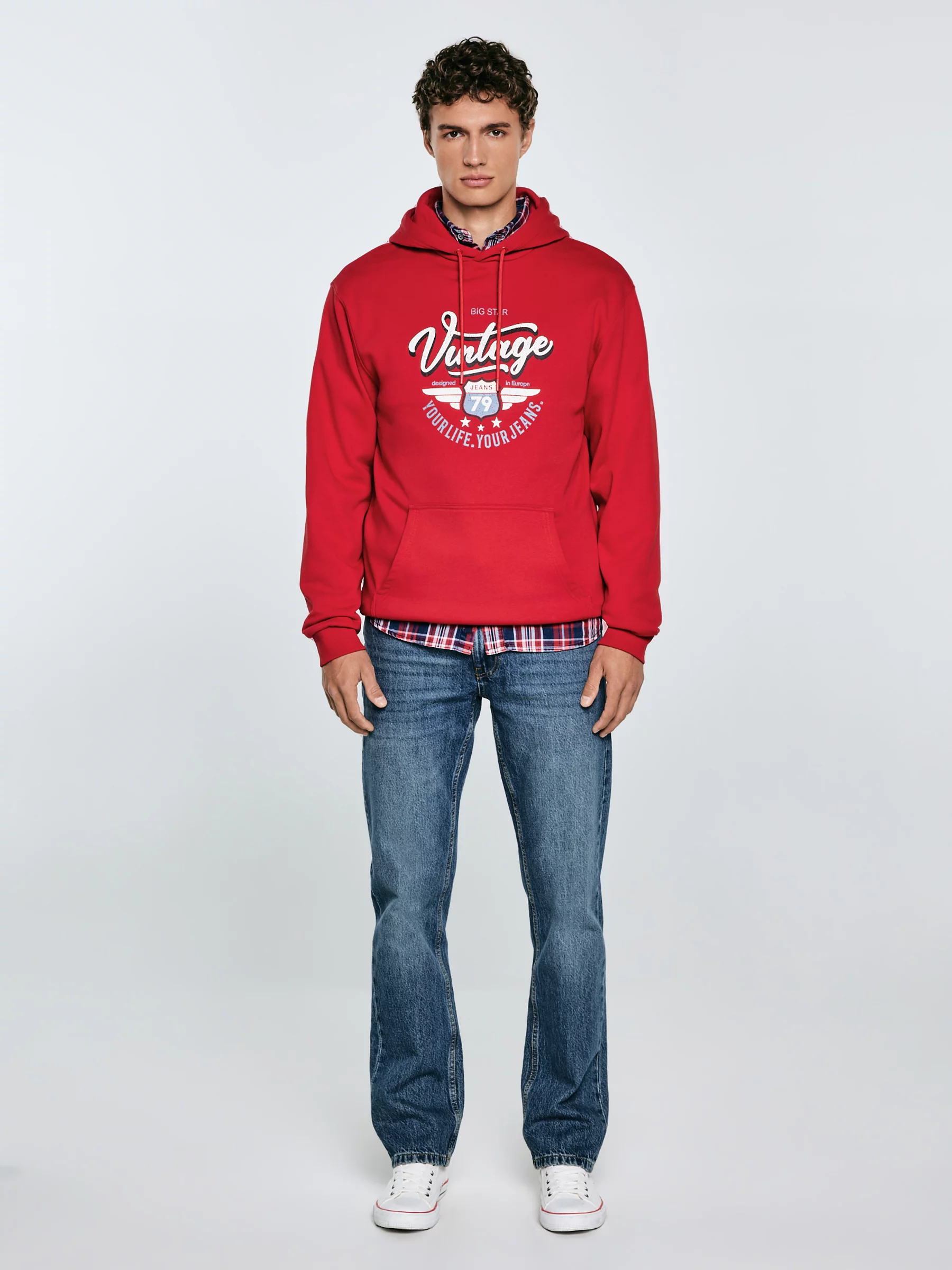 Bluza męska z kapturem z nadrukiem czerwona Luka 603