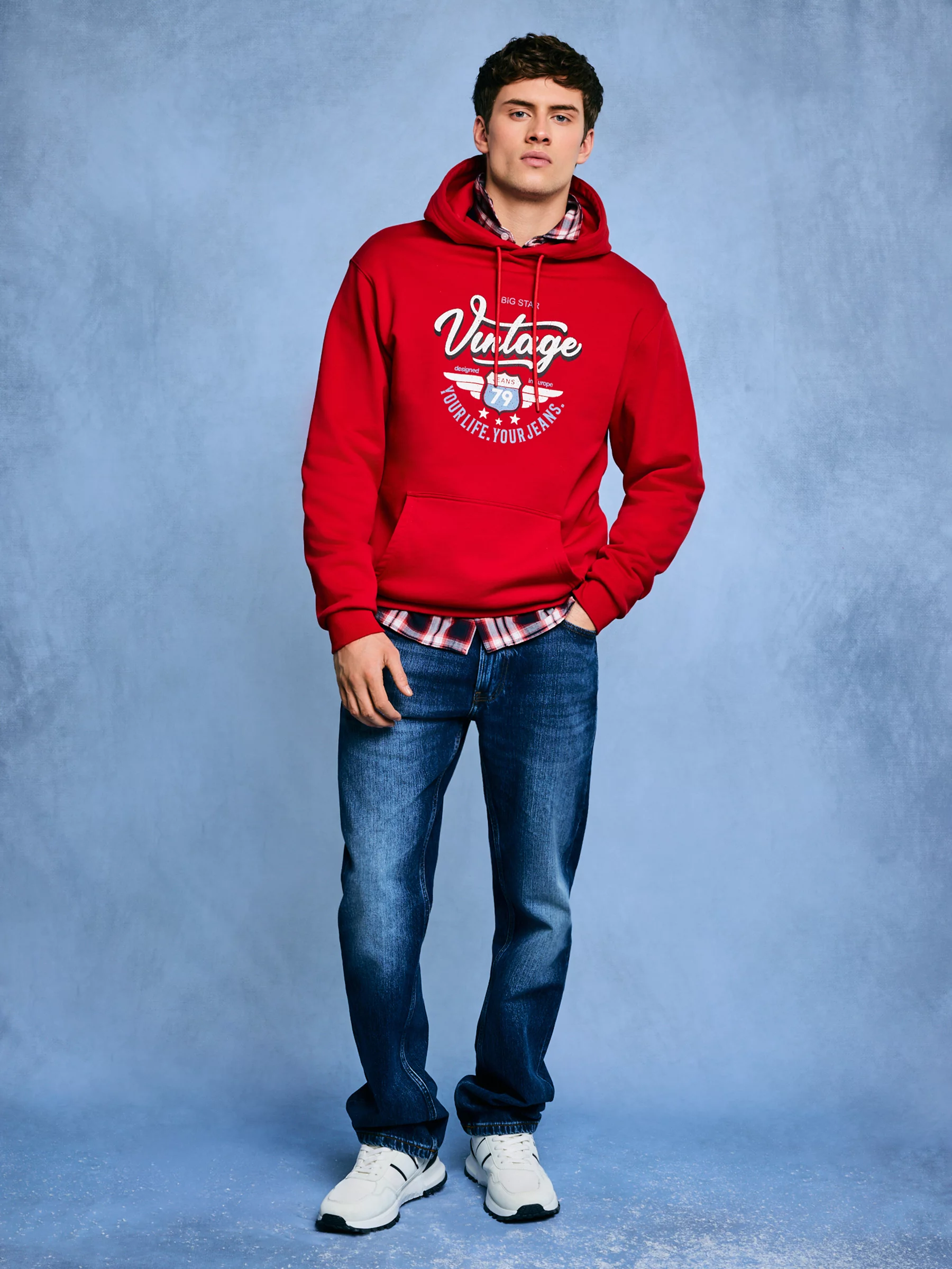 Bluza męska z kapturem z nadrukiem czerwona Luka 603