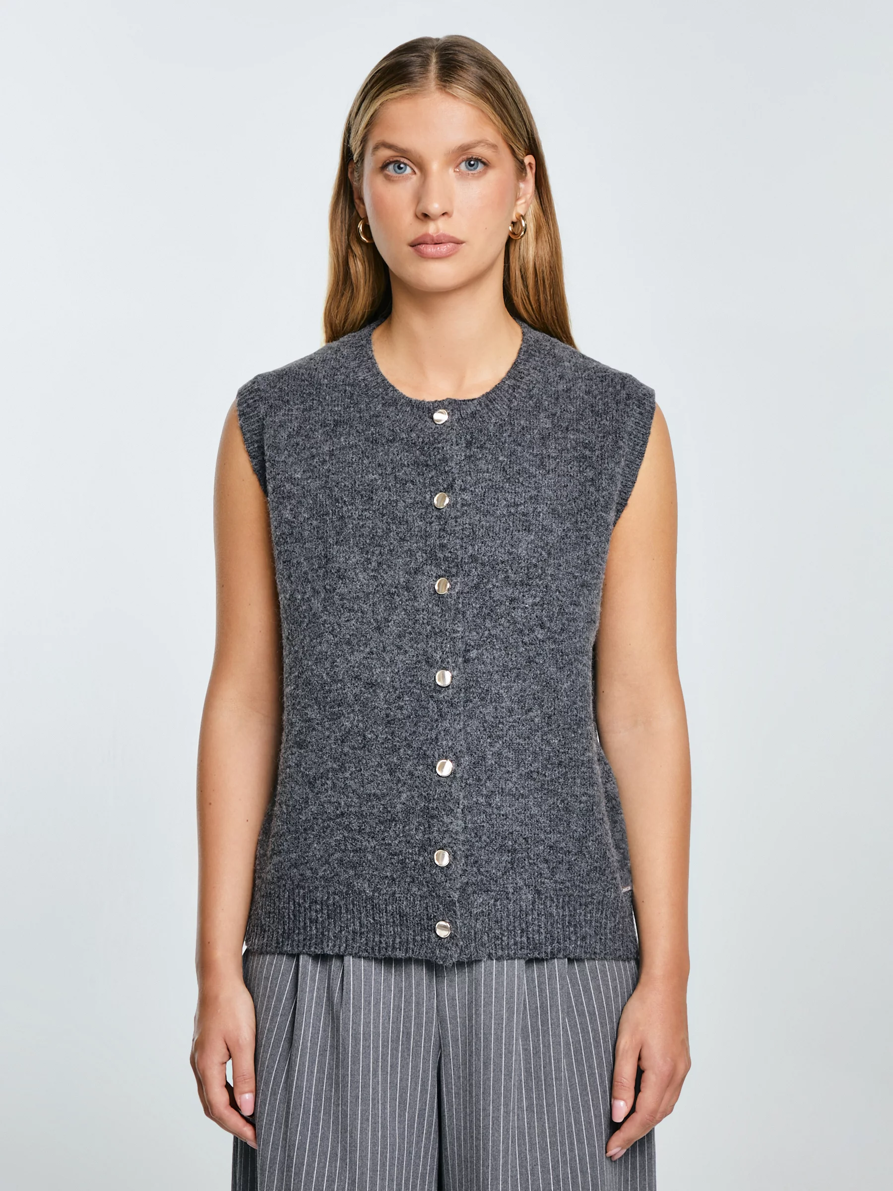 Kamizelka damska sweterkowa z dodatkiem wełny szara Vesta 903