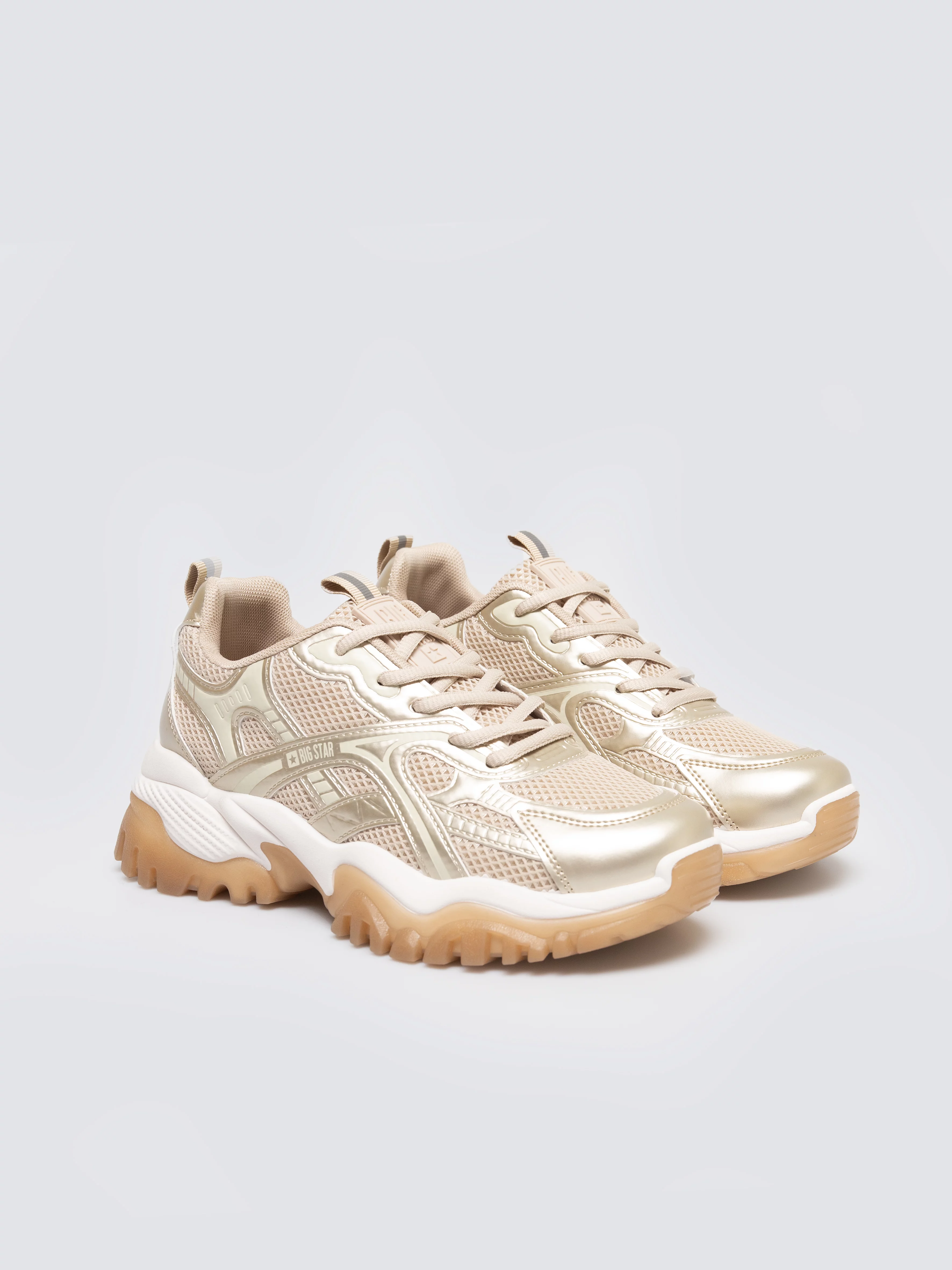 Sneakersy damskie beżowo-złote SS274014 802