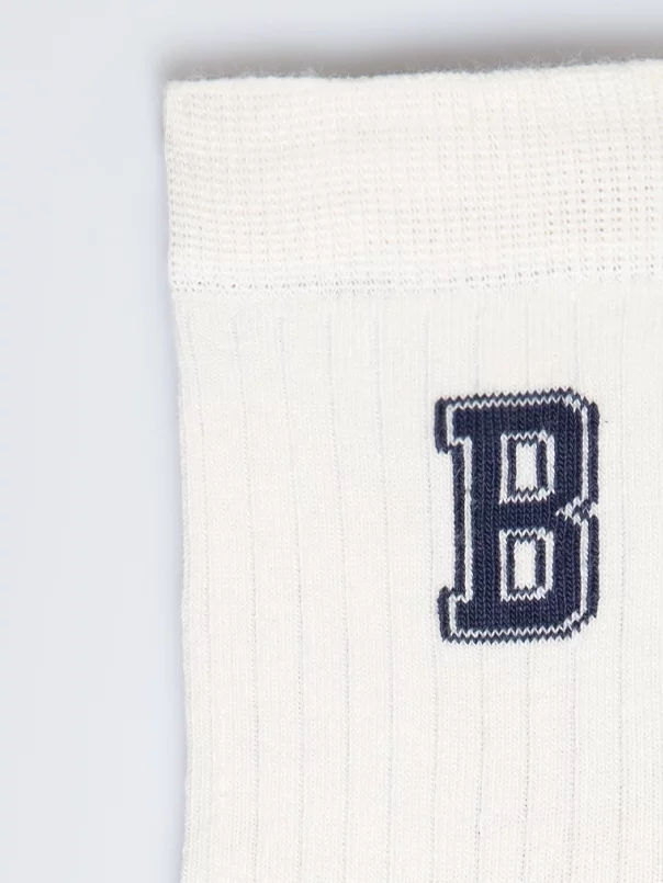 Skarpety chłopięce długie kremowo-granatowe Letro 102