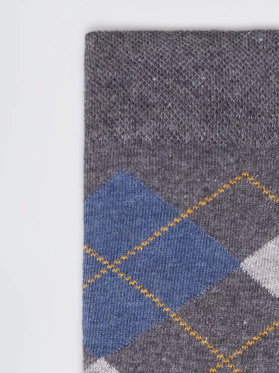 Skarpety męskie długie w romby szare Stefanos 905