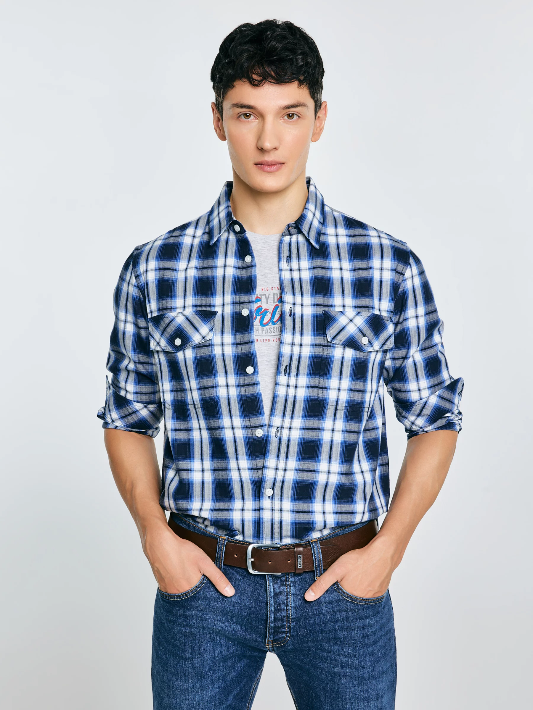 Koszula męska bawełniana w kratę niebieska Koliserson 401