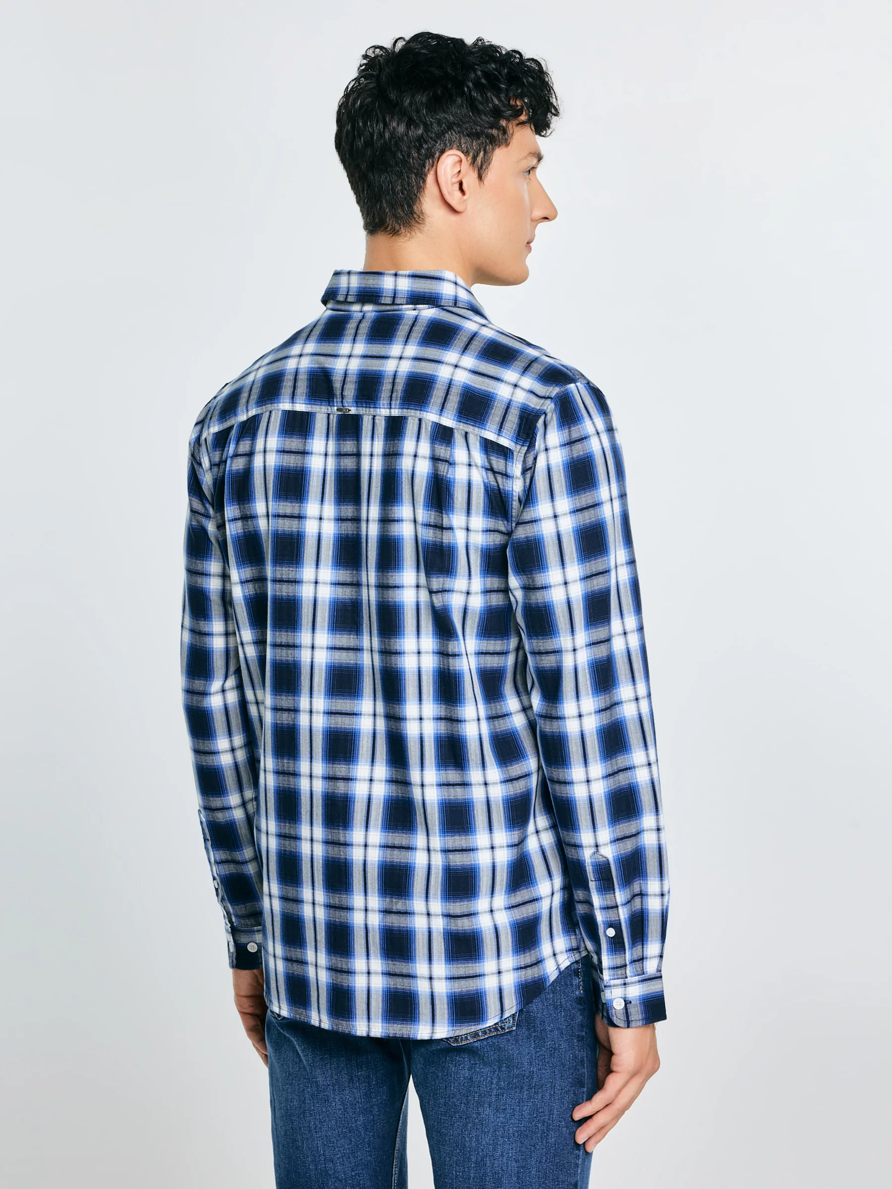 Koszula męska bawełniana w kratę niebieska Koliserson 401