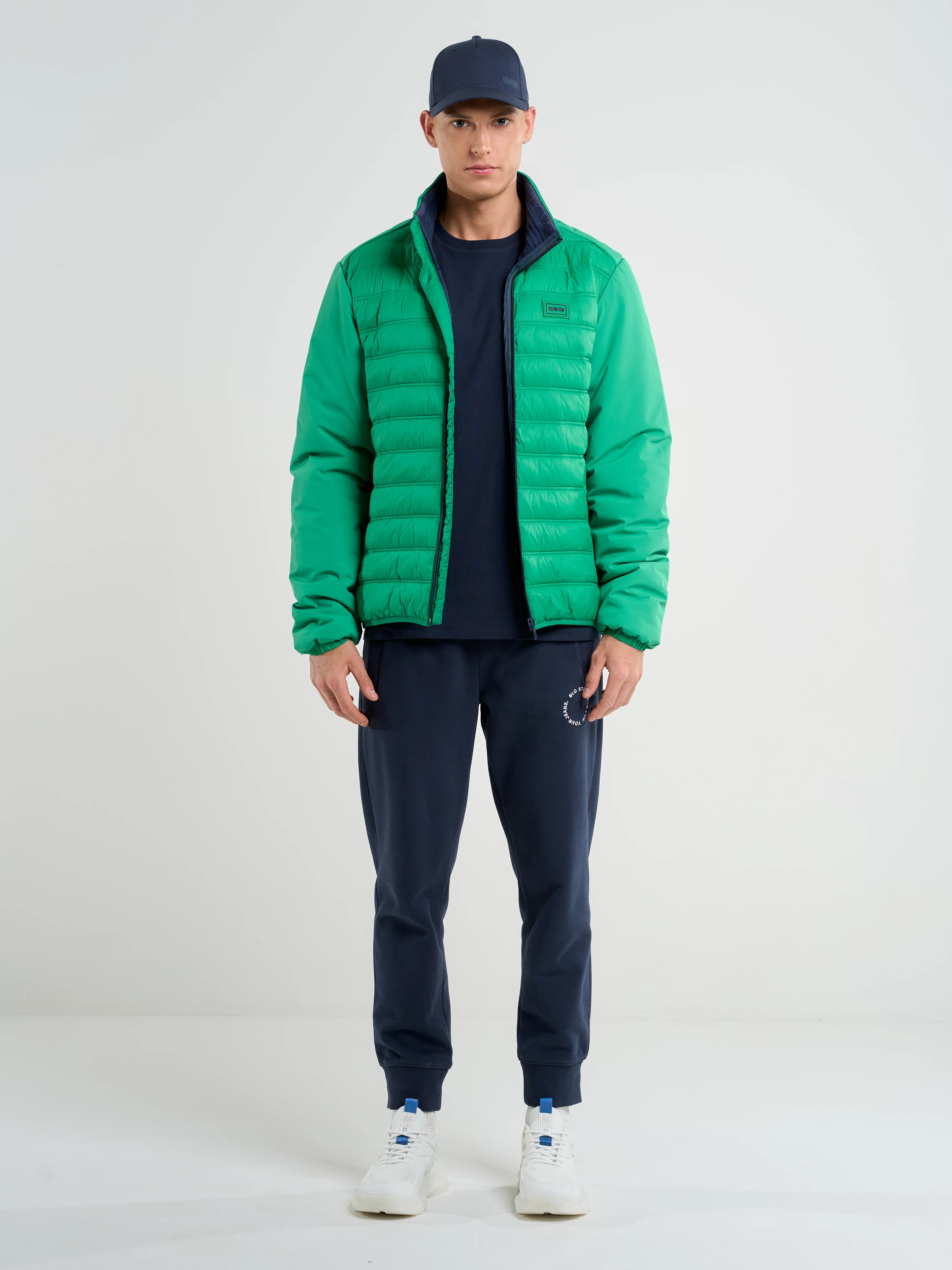 Kurtka męska pikowana z łączonych tkanin zielona August 301