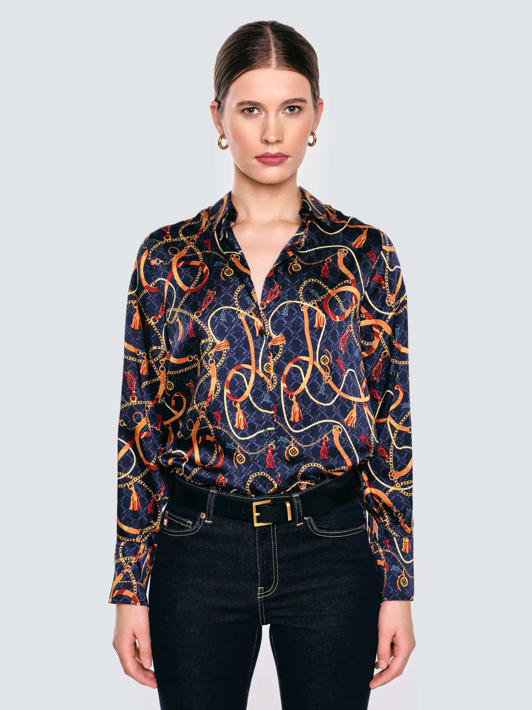 Koszula damska z nadrukiem granatowa Dorta 403