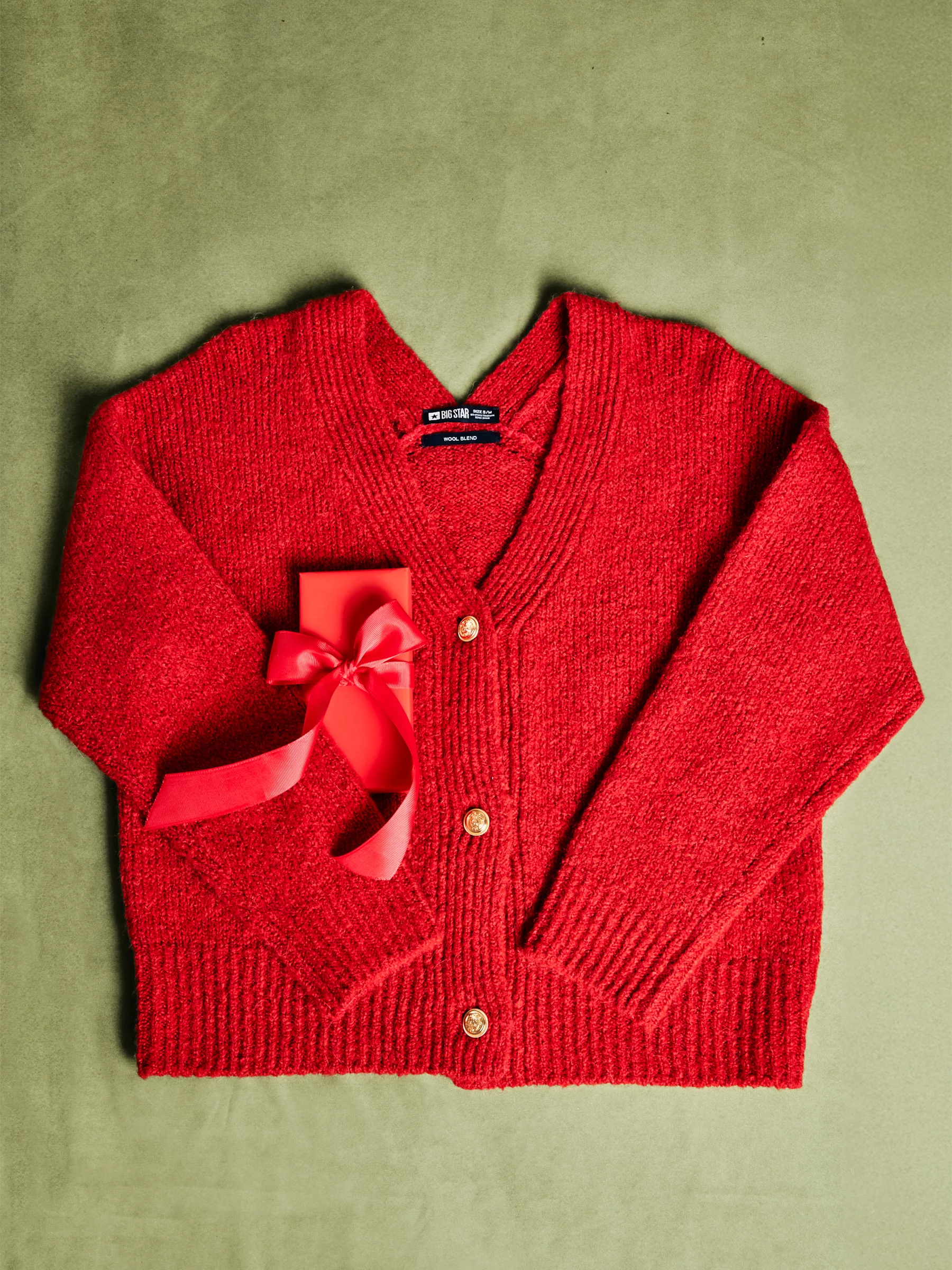 Kardigan damski z dodatkiem wełny czerwony Kardila 603