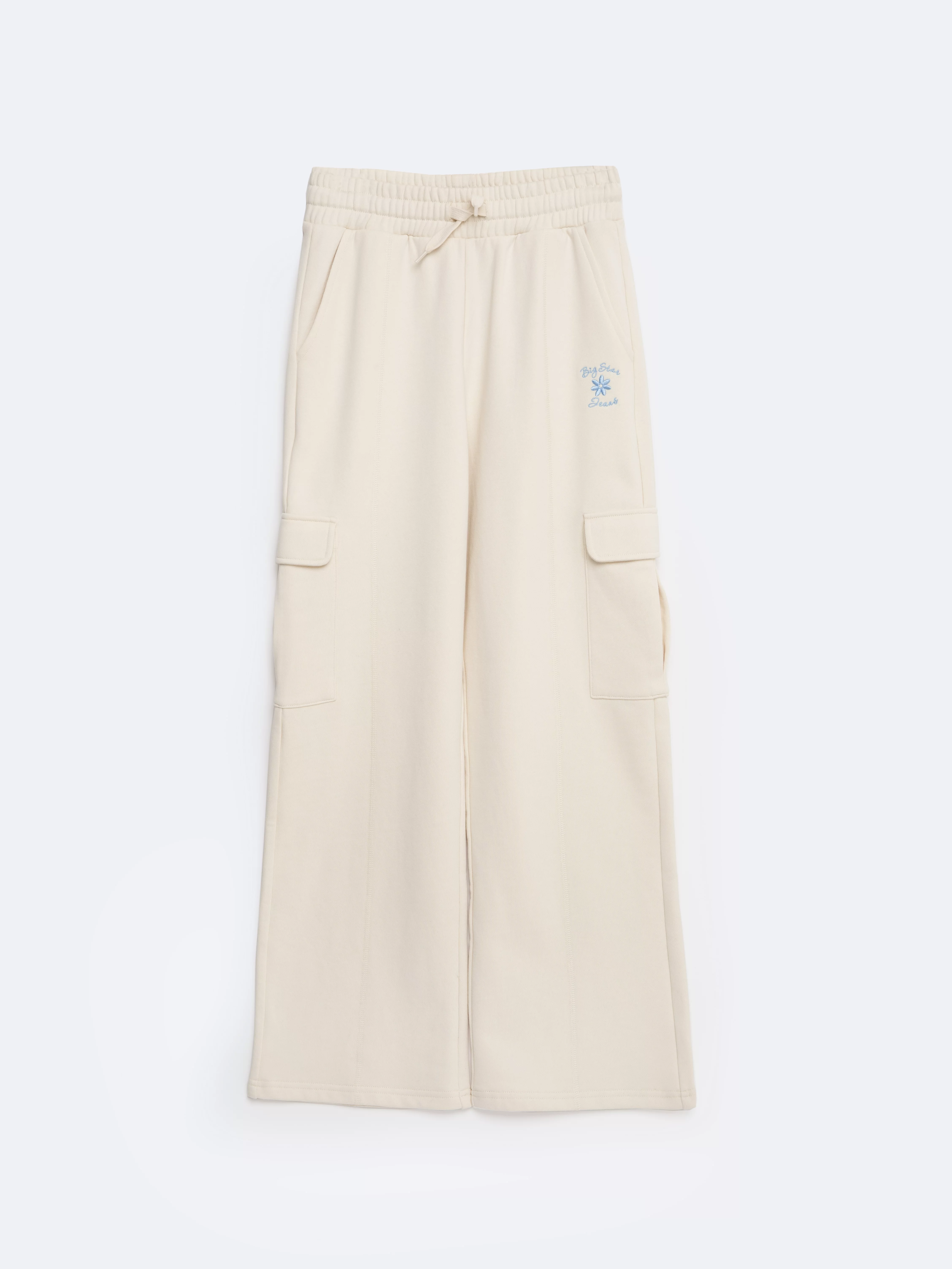Spodnie dziewczęce dresowe cargo kremowe Naomap 103