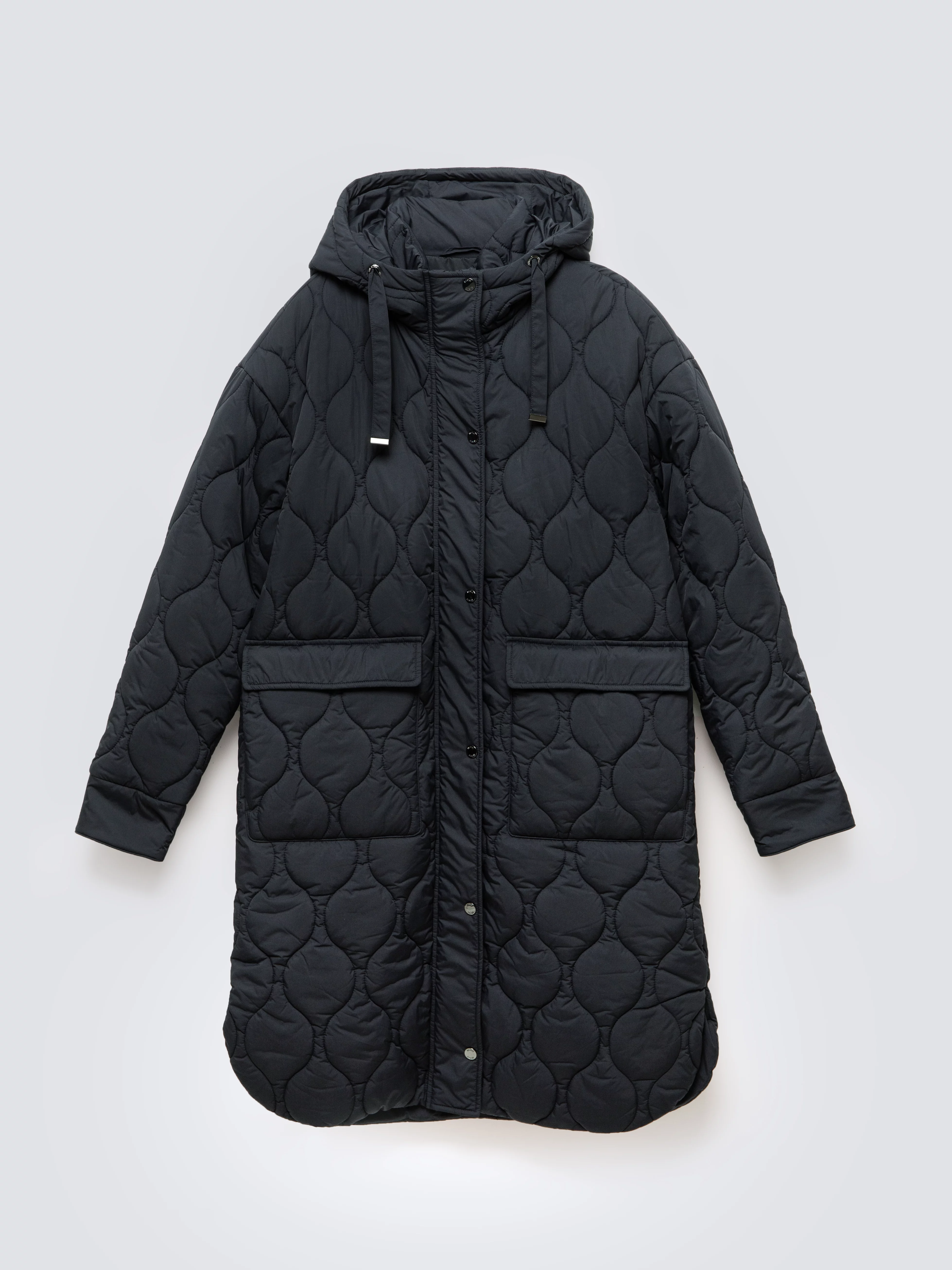 Płaszcz damski oversize z ozdobnym pikowaniem czarny Kinnetisa 906