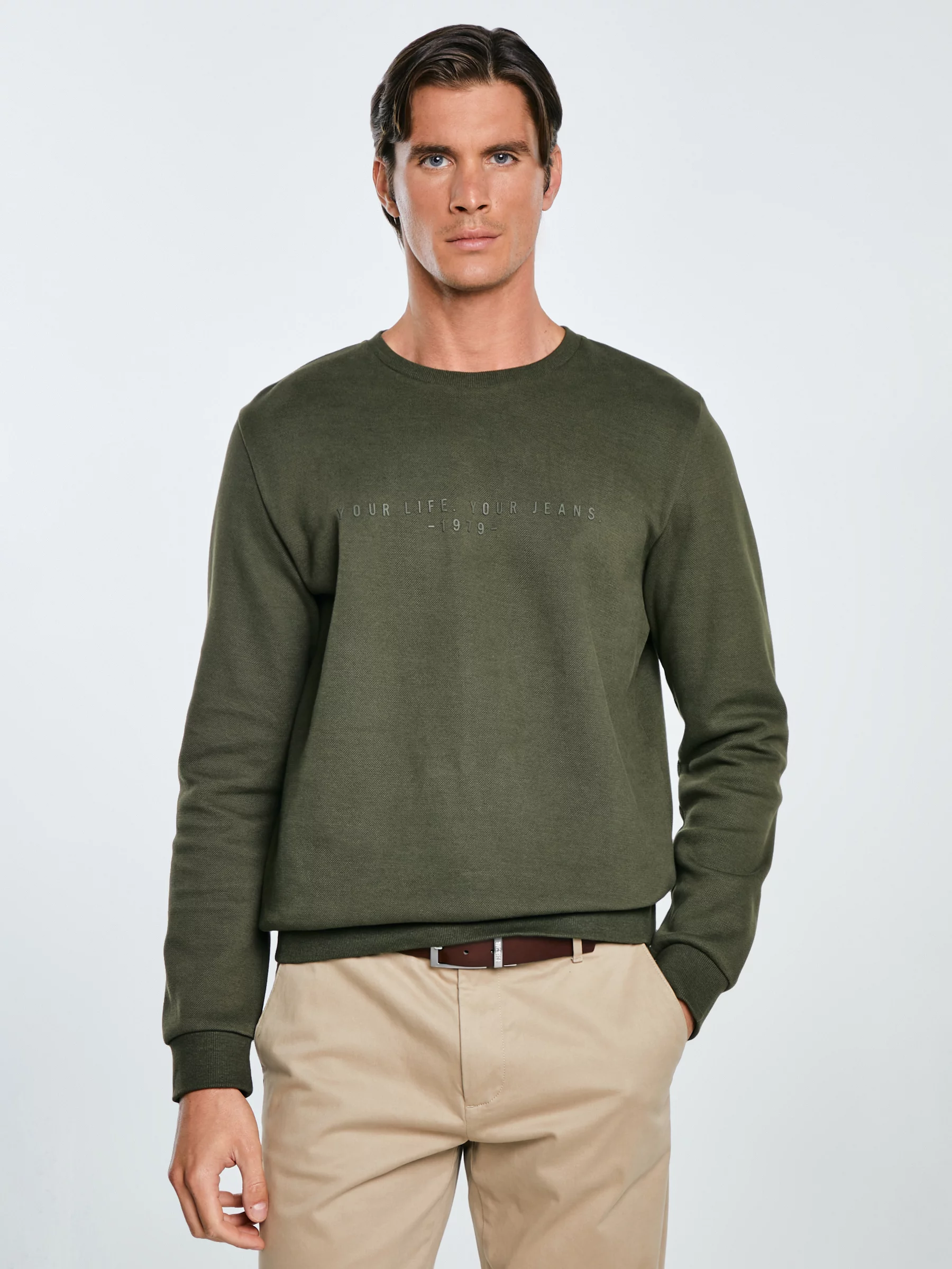 Bluza męska ze splotem pique khaki Wiron 303