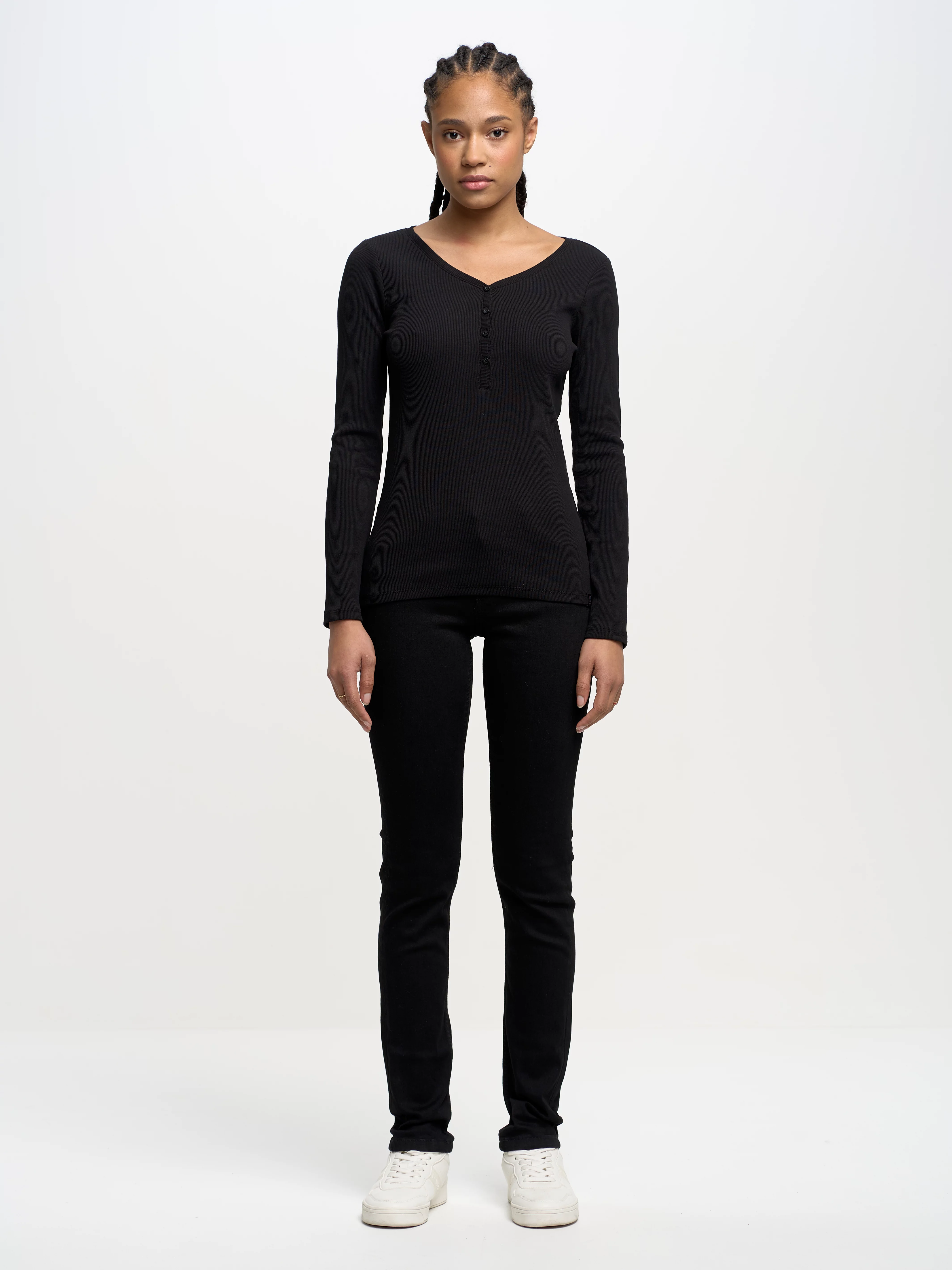 Bluzka damska z prążkowanej dzianiny czarna Nathalie 906