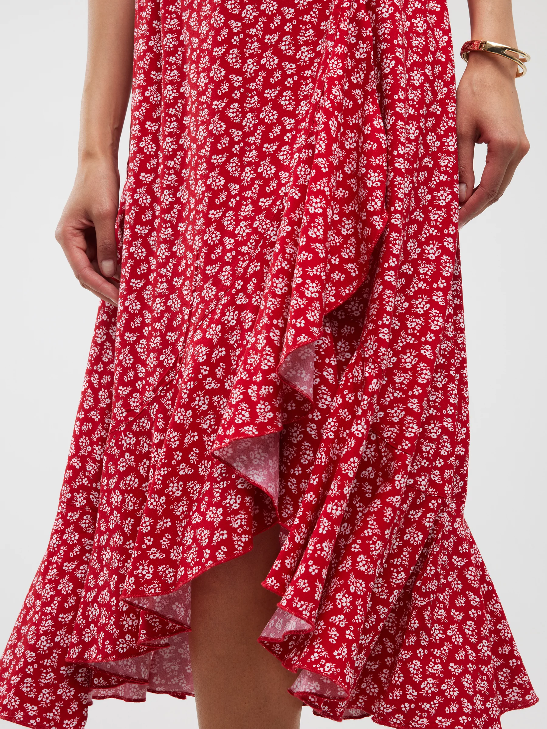 Spódnica damska midi z wiskozy z falbaną czerwona Tyla 603