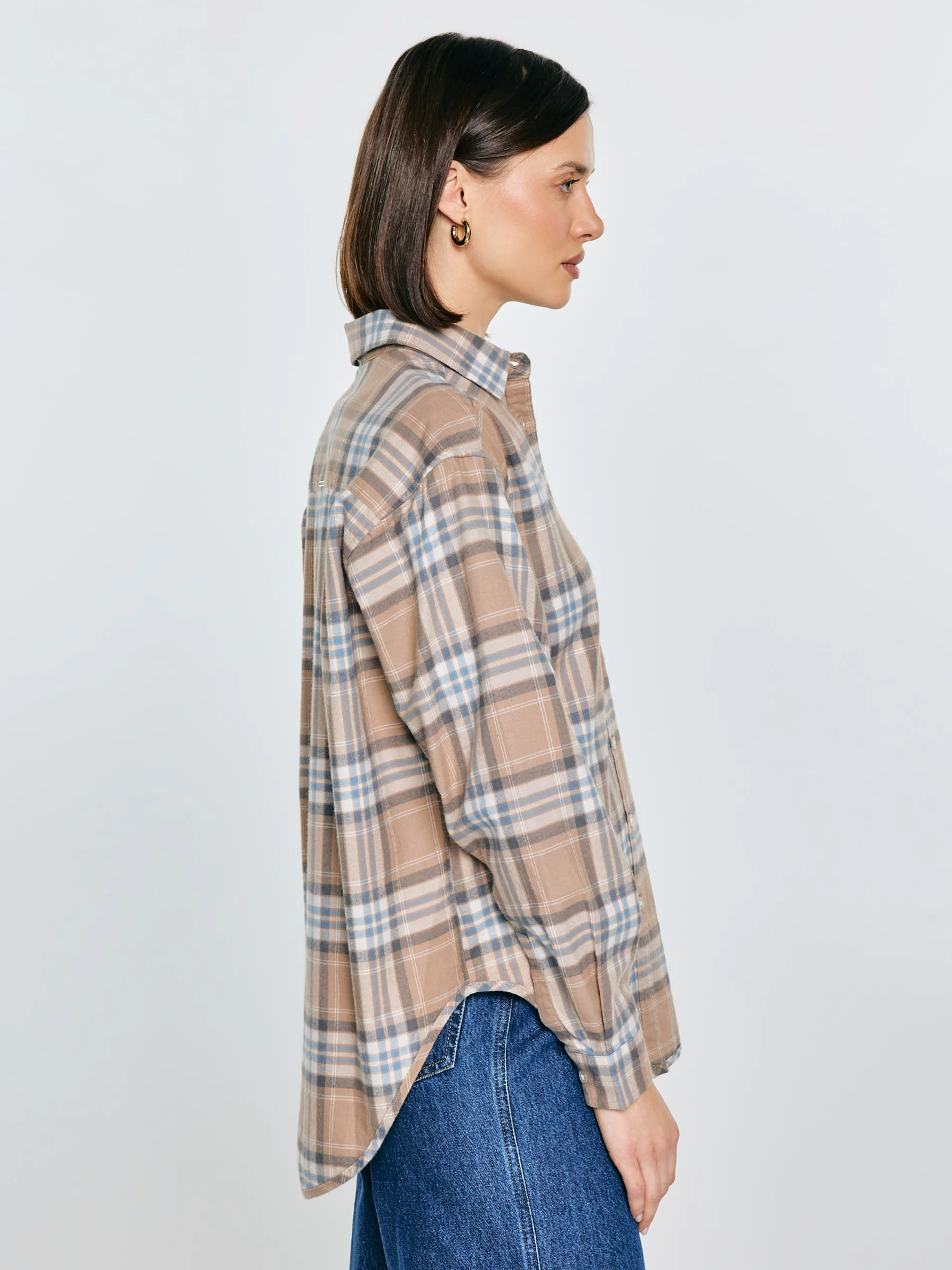 Koszula damska flanelowa w kratę beżowa Notina 801