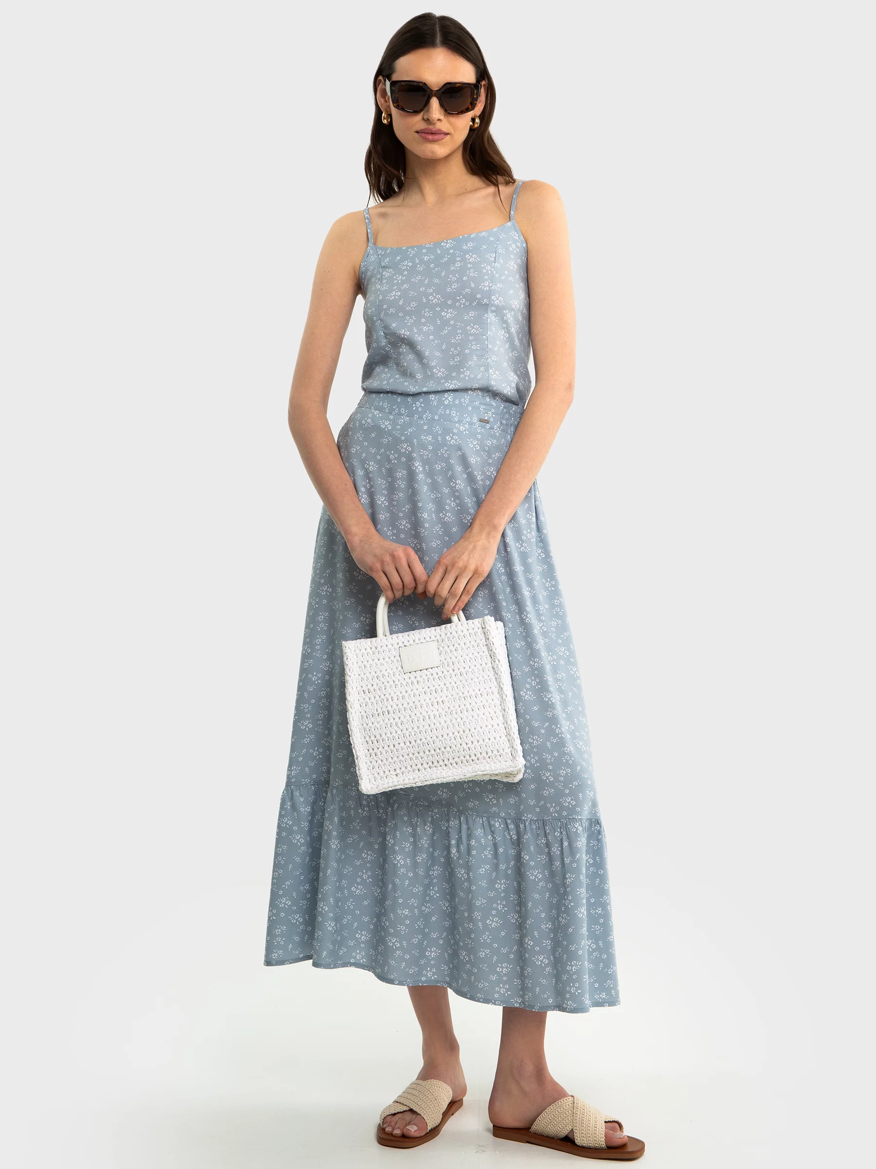 Top damski z wiskozy z motywem kwiatowym błękitny Firona 400