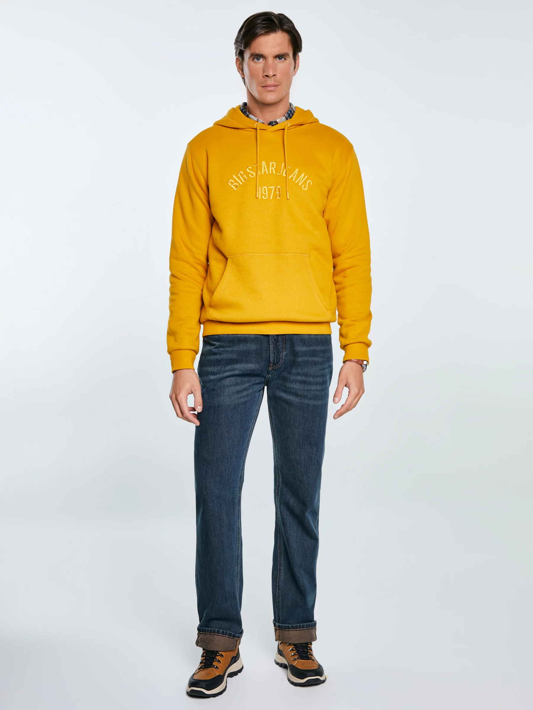 Bluza męska z haftem z kapturem żółta Aslan 203