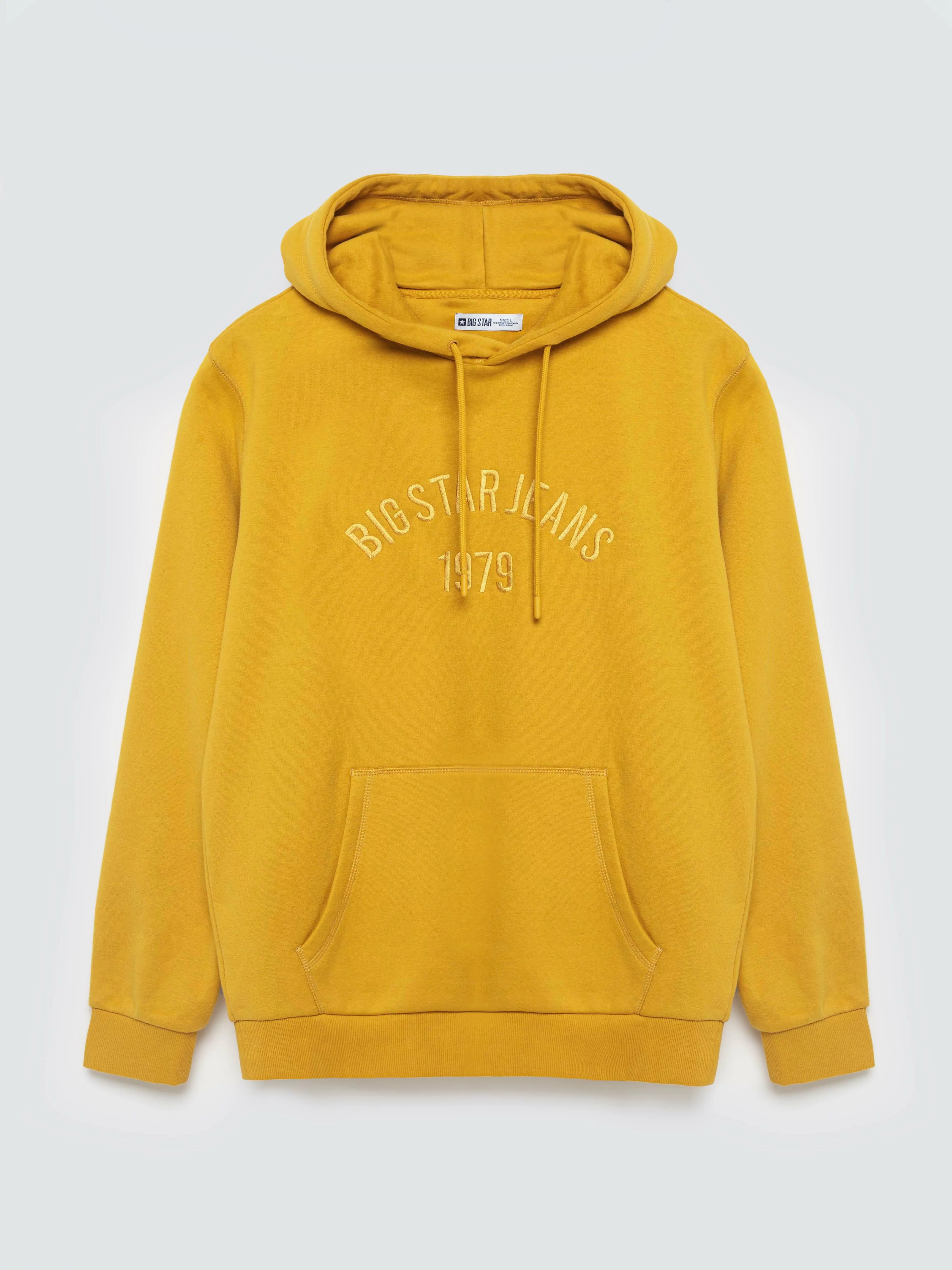 Bluza męska z haftem z kapturem żółta Aslan 203