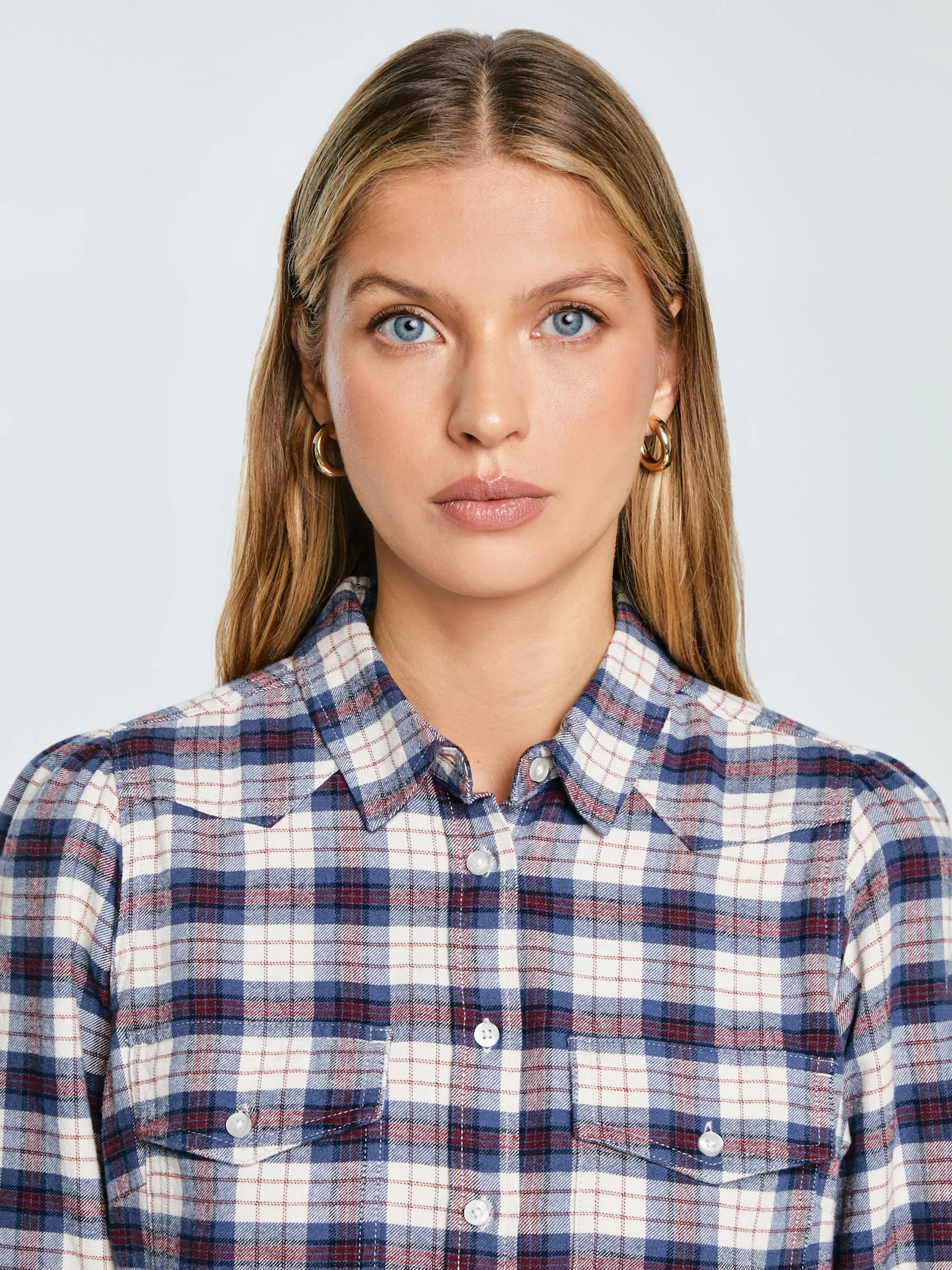 Koszula damska flanelowa w krate granatowo-beżowa Indina 401