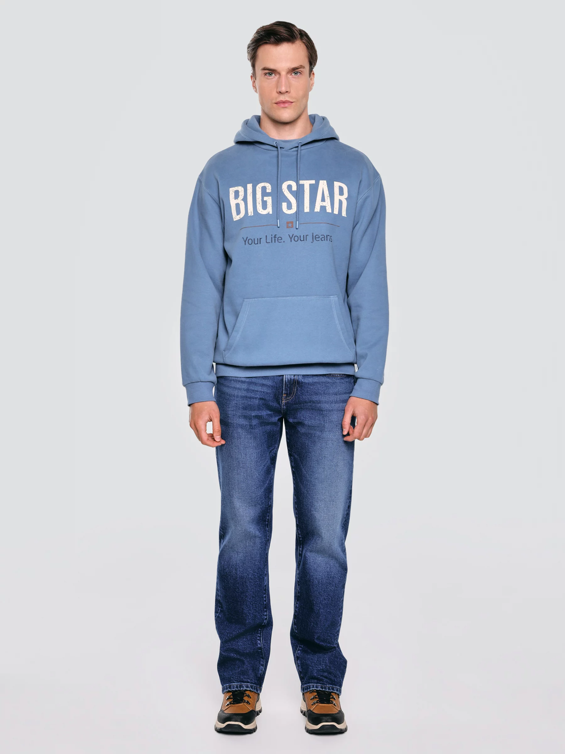 Bluza męska z kapturem z logo BIG STAR niebieska Ashlyno 402