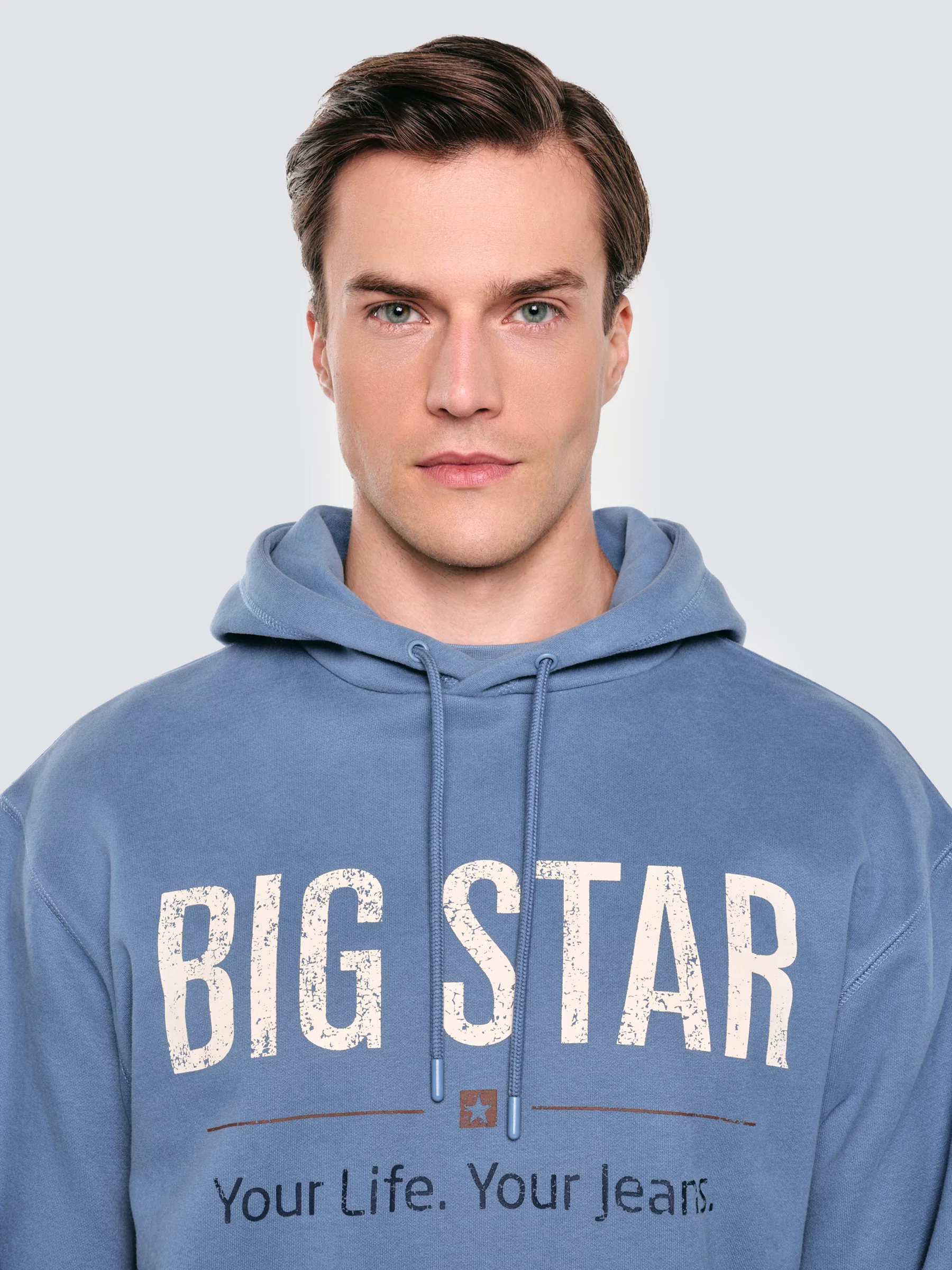 Bluza męska z kapturem z logo BIG STAR niebieska Ashlyno 402
