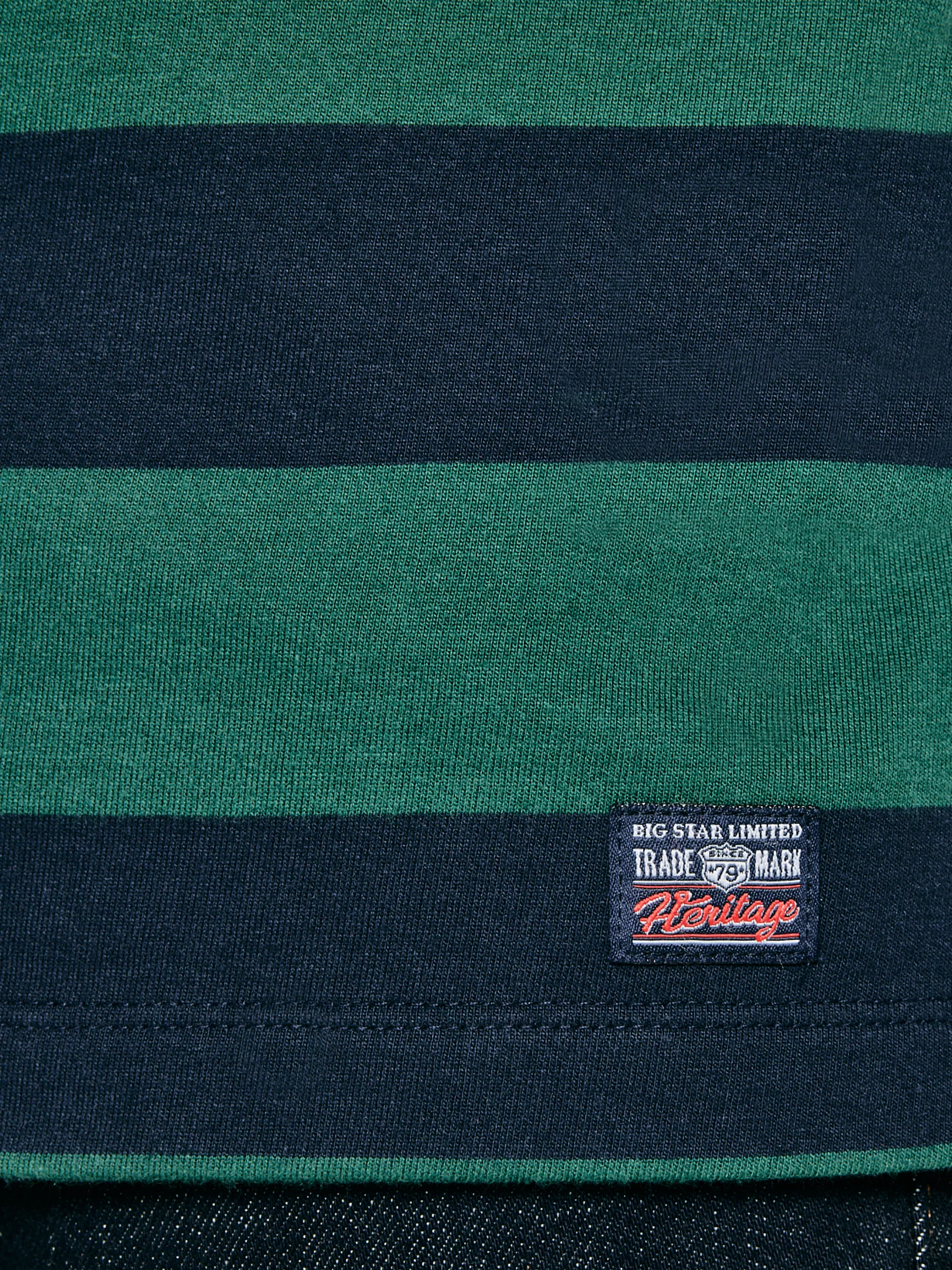 Koszulka męska polo z długim rękawem w pasy granatowo-zielona Miker 403