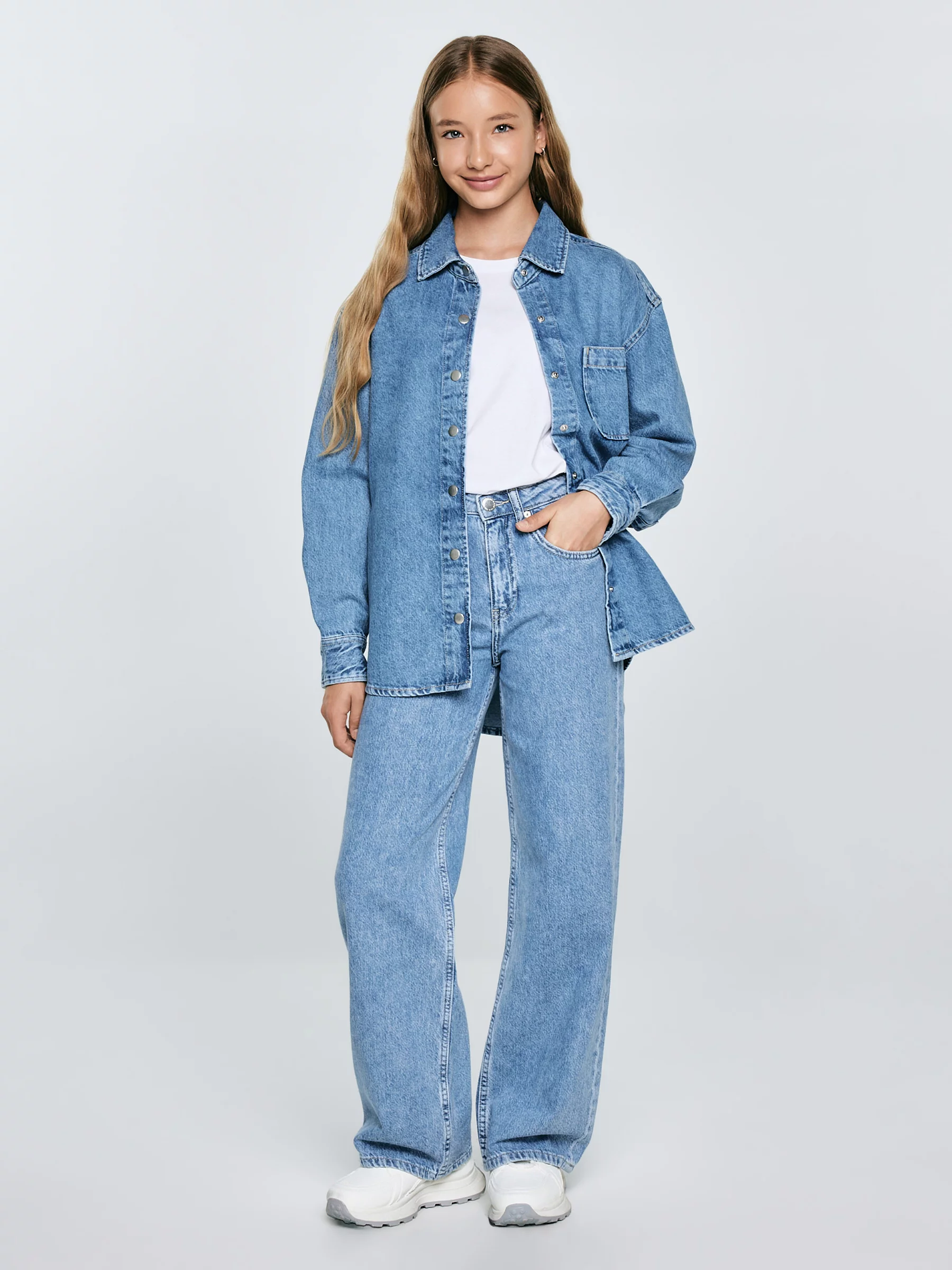 Jeansy dziewczęce z szeroką nogawką niebieskie Natalie 194