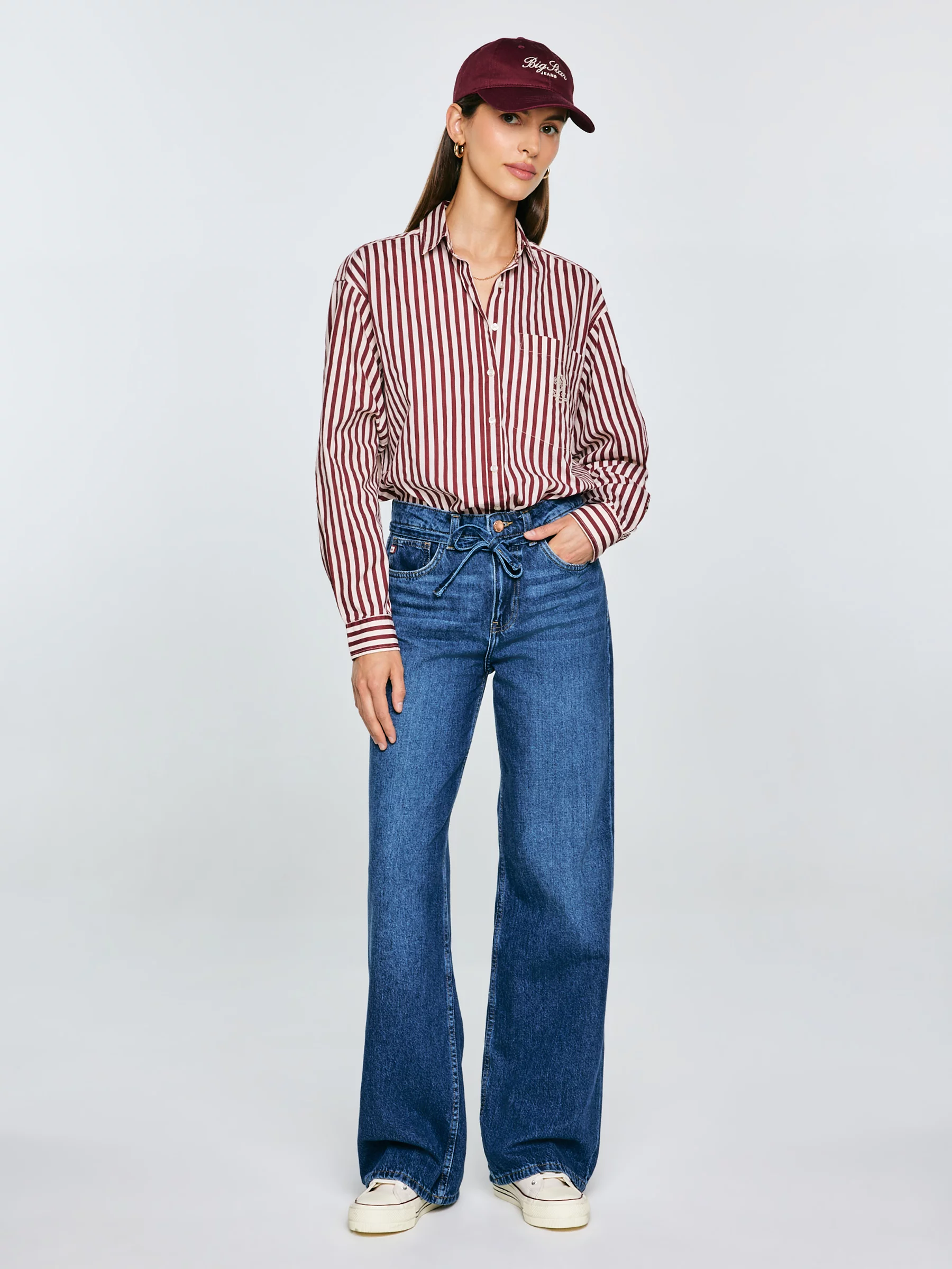 Koszula damska luźna w paski bordowo-kremowe Tina 604