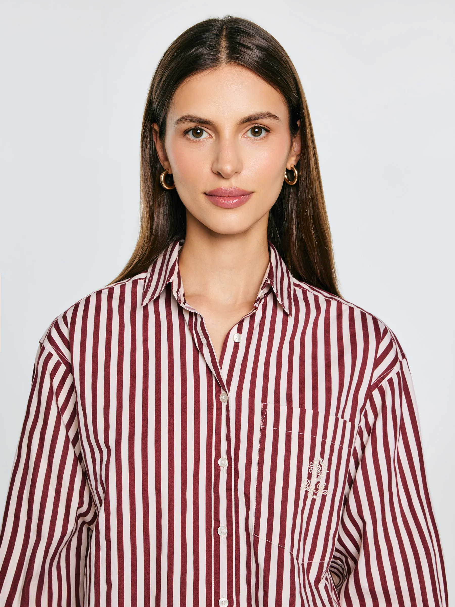 Koszula damska luźna w paski bordowo-kremowe Tina 604