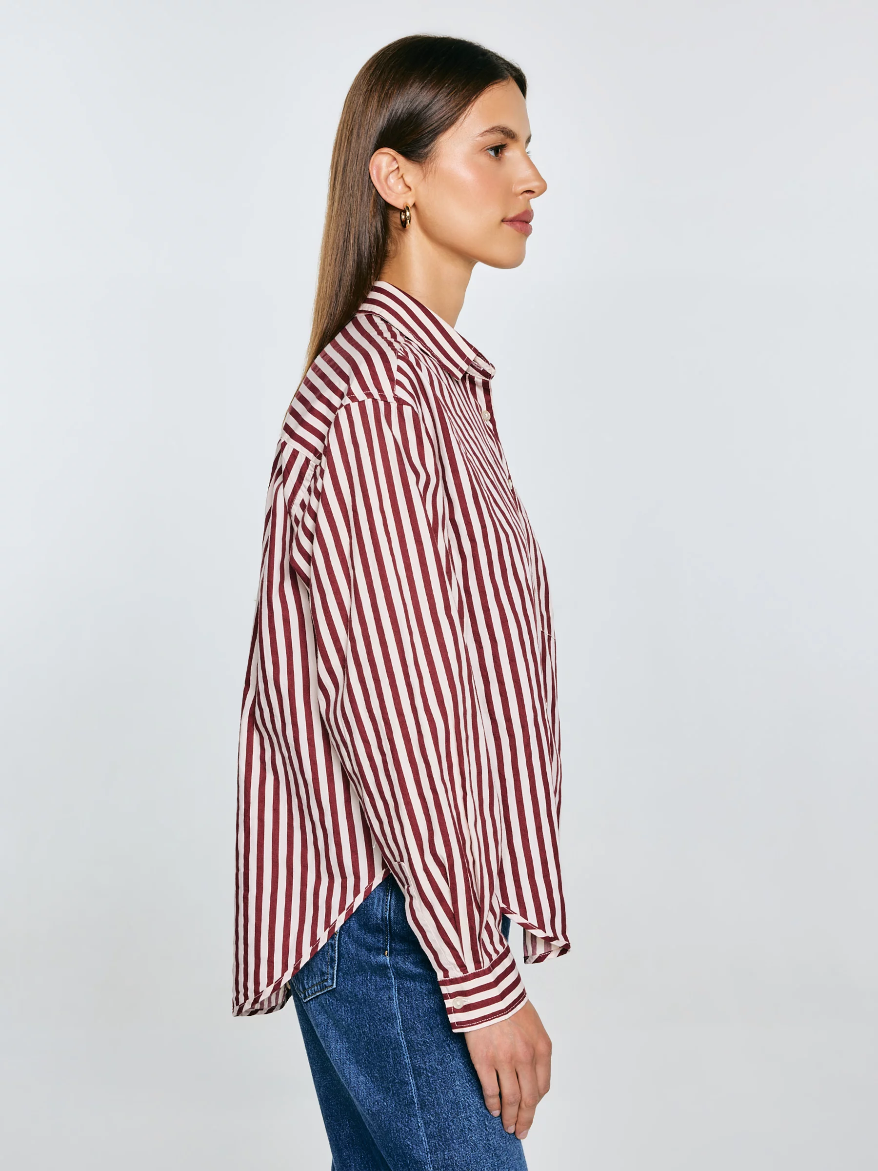 Koszula damska luźna w paski bordowo-kremowe Tina 604