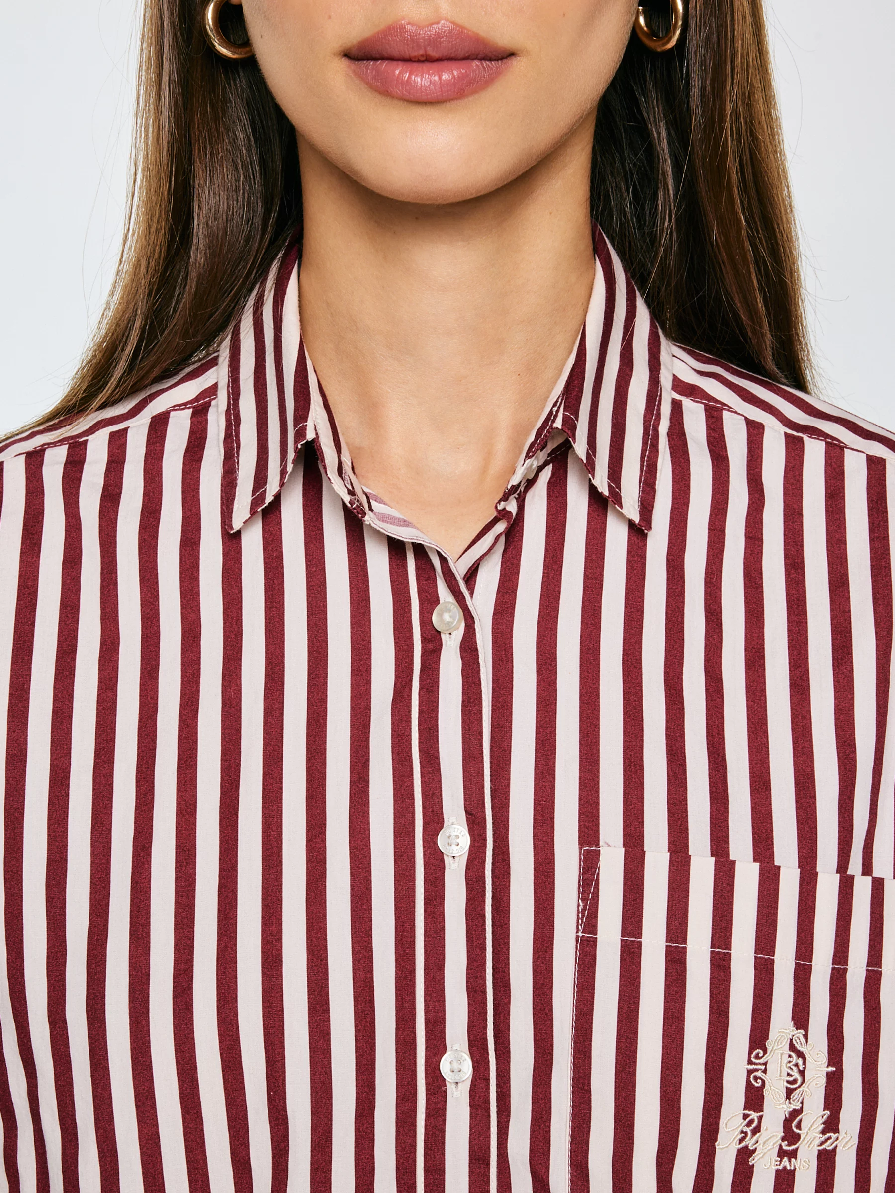 Koszula damska luźna w paski bordowo-kremowe Tina 604