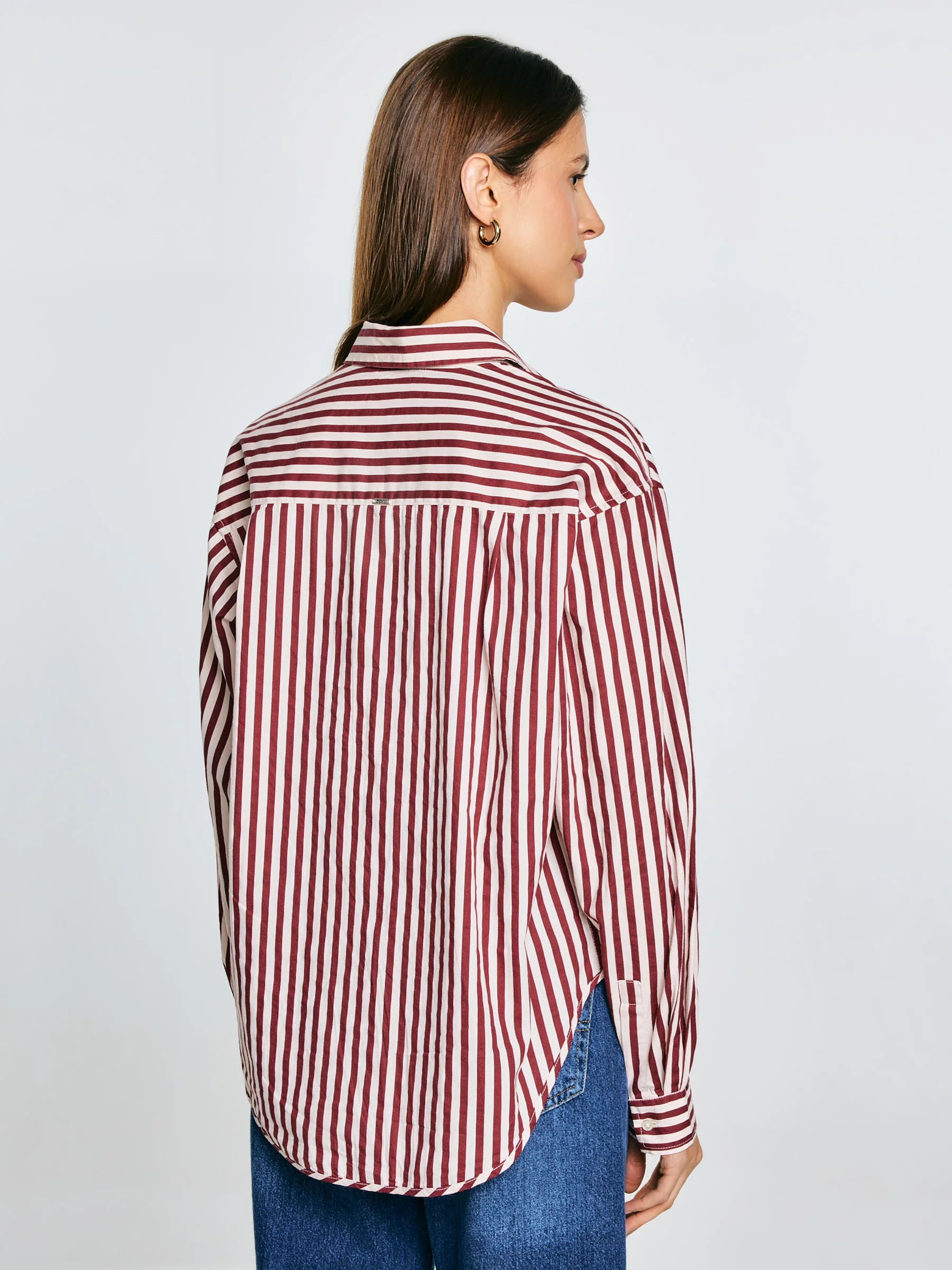 Koszula damska luźna w paski bordowo-kremowe Tina 604