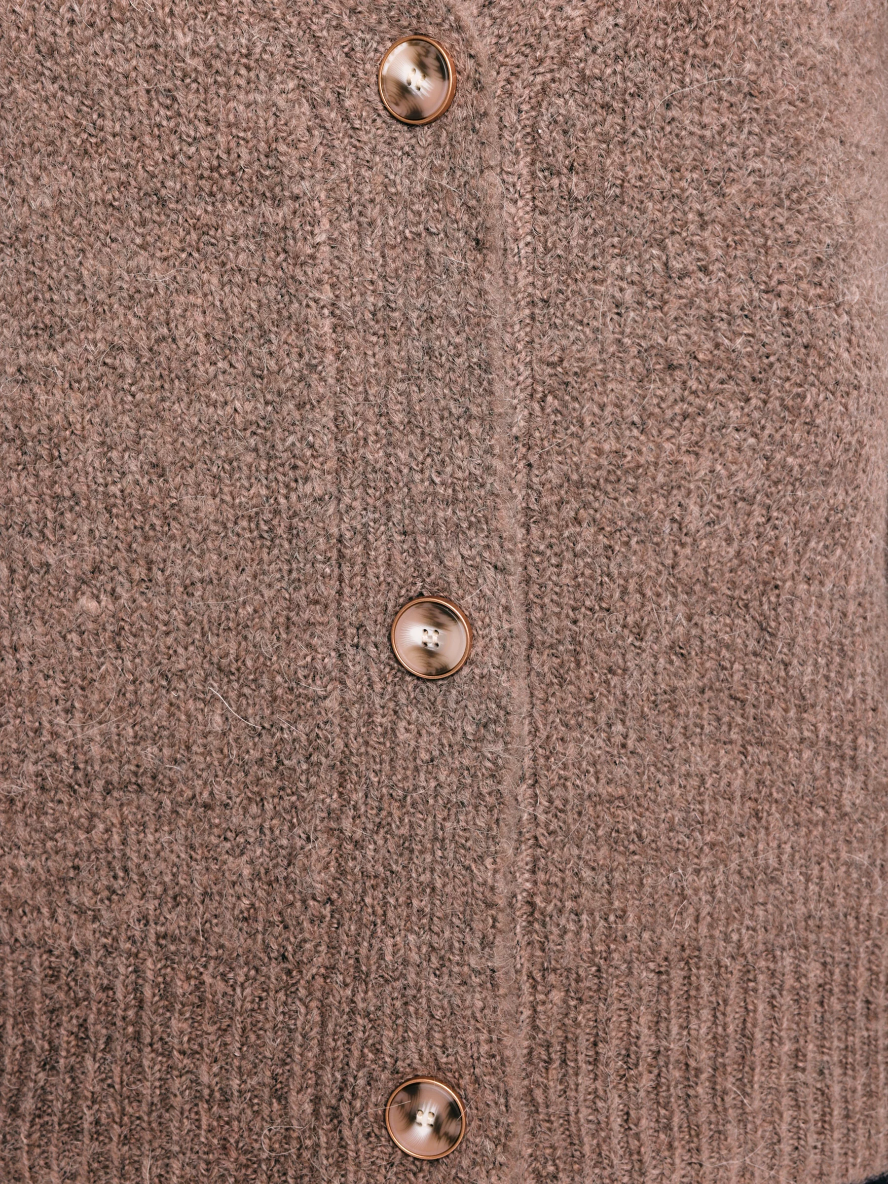 Kardigan damski z dodatkiem wełny brązowy Kardila 804