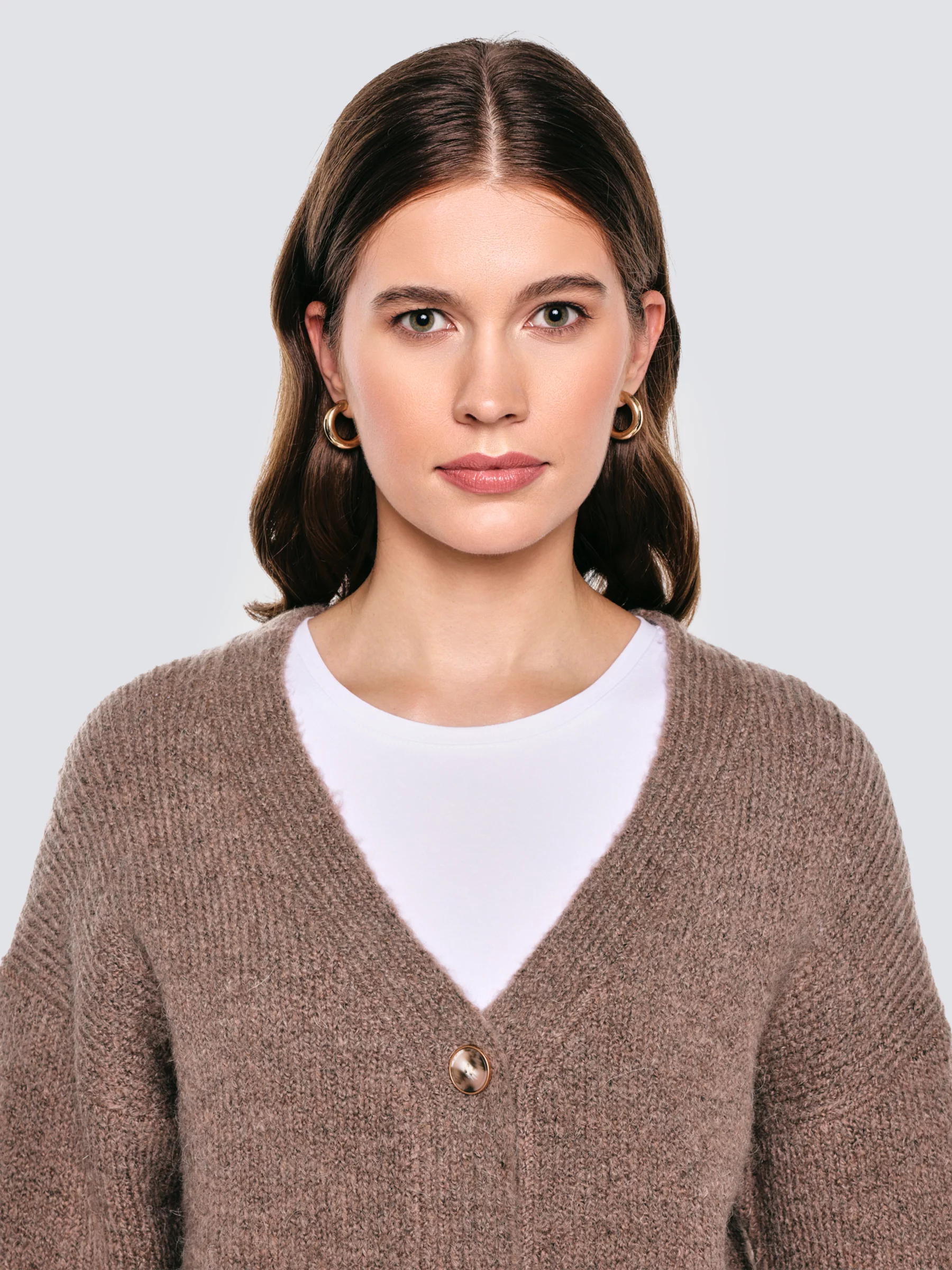 Kardigan damski z dodatkiem wełny brązowy Kardila 804