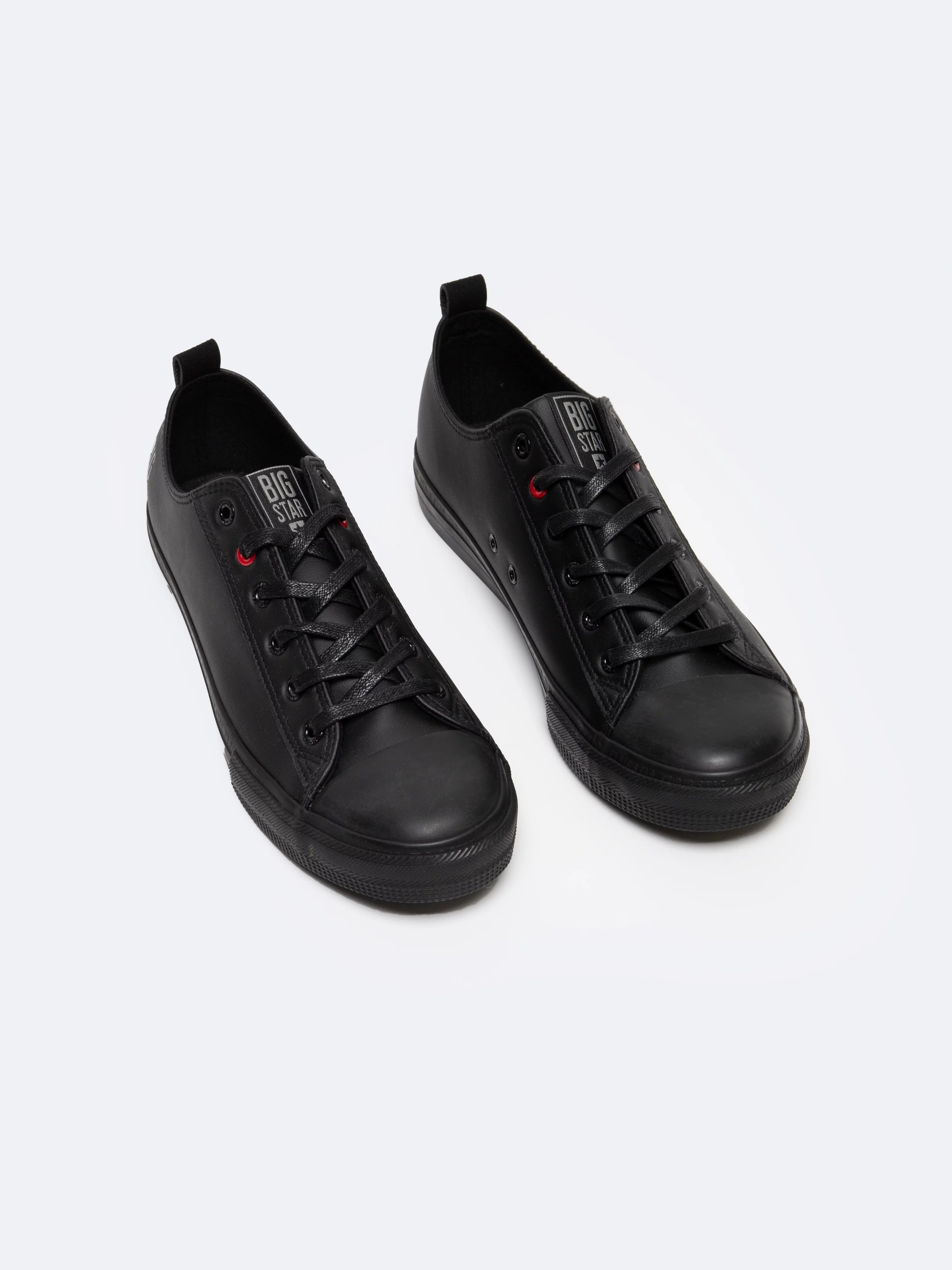 Trampki męskie ze skóry ekologicznej czarne JJ174005 906