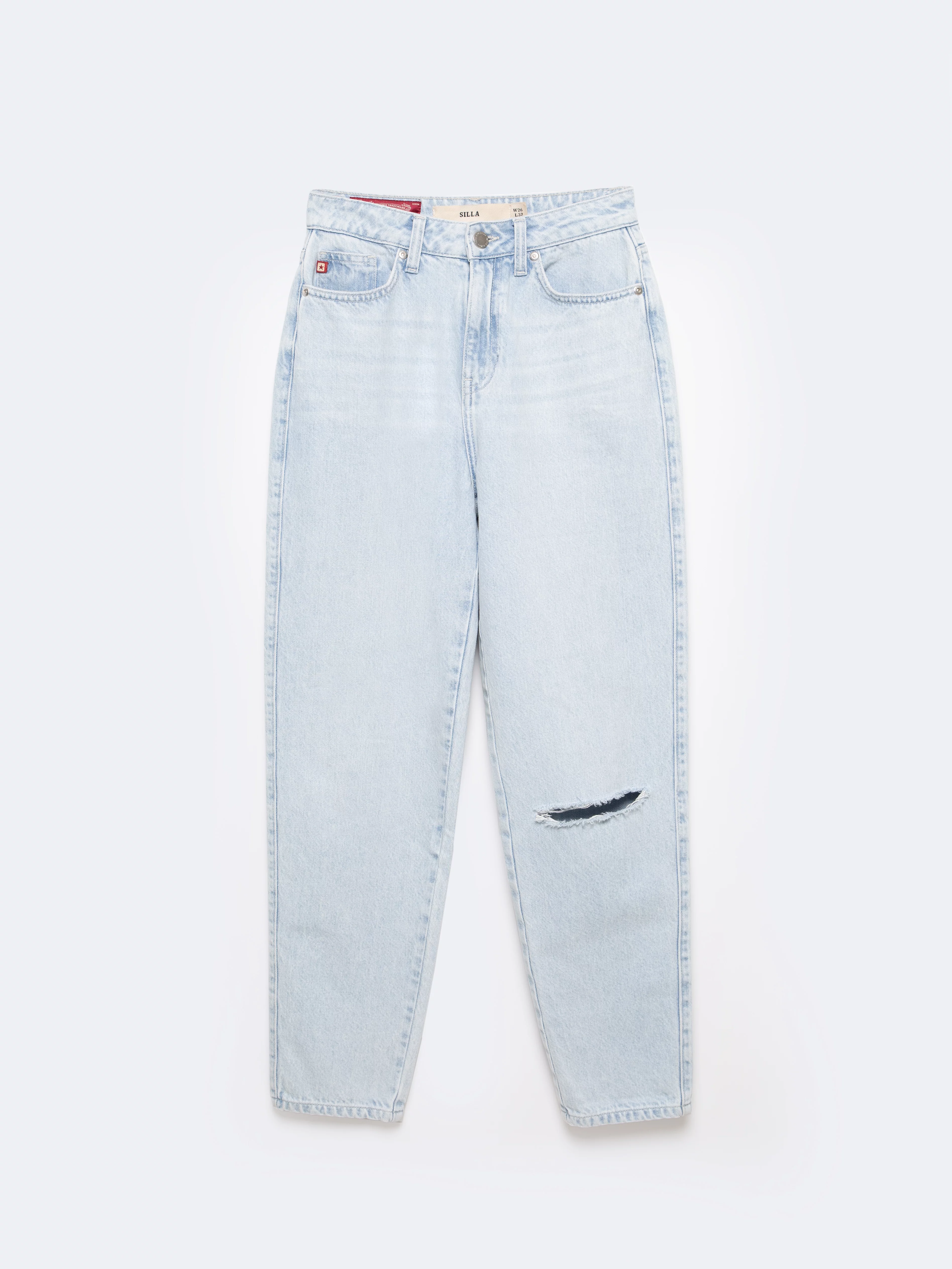 Jeansy damskie mom jeans z dziurą jasnoniebieskie Silla 122