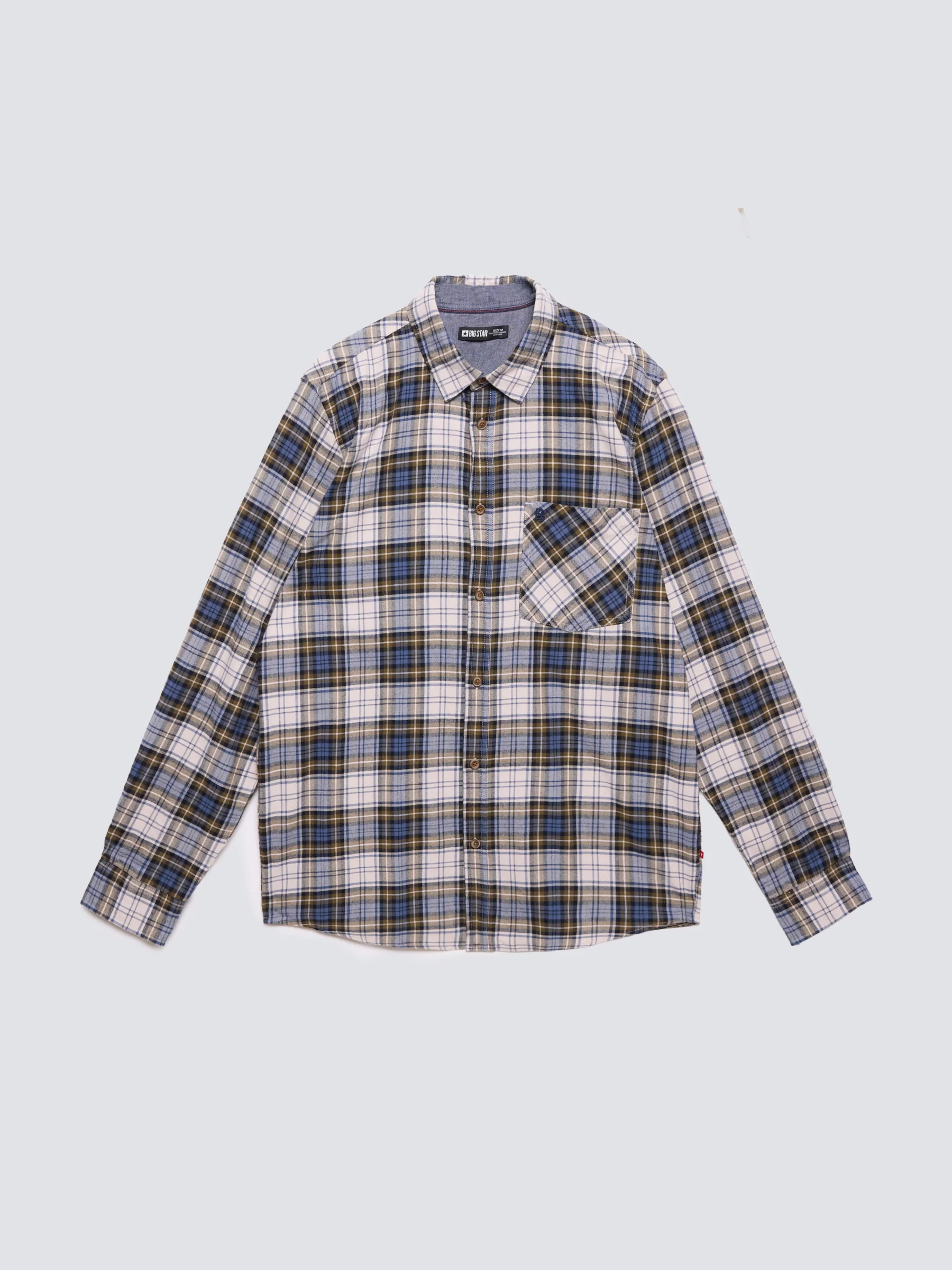 Koszula męska flanelowa w kratę niebiesko-beżowa Koner 401