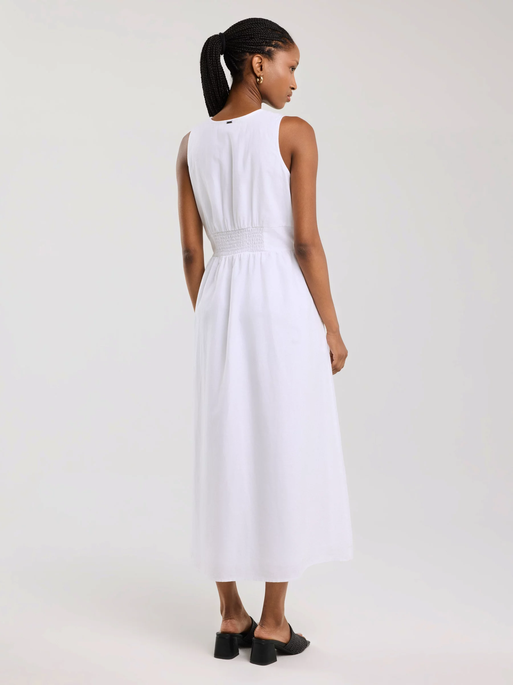 Sukienka damska midi z lnem biała Willow 100