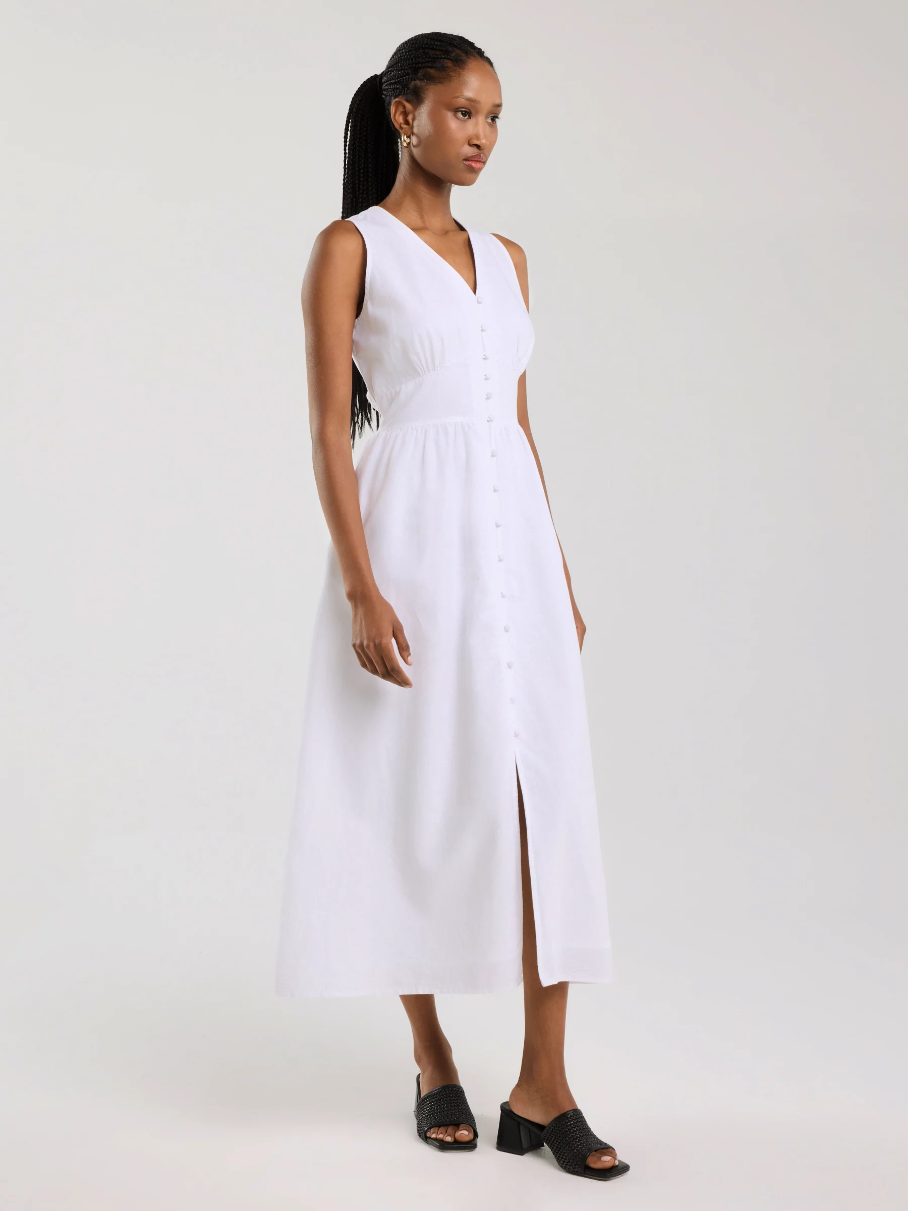 Sukienka damska midi z lnem biała Willow 100