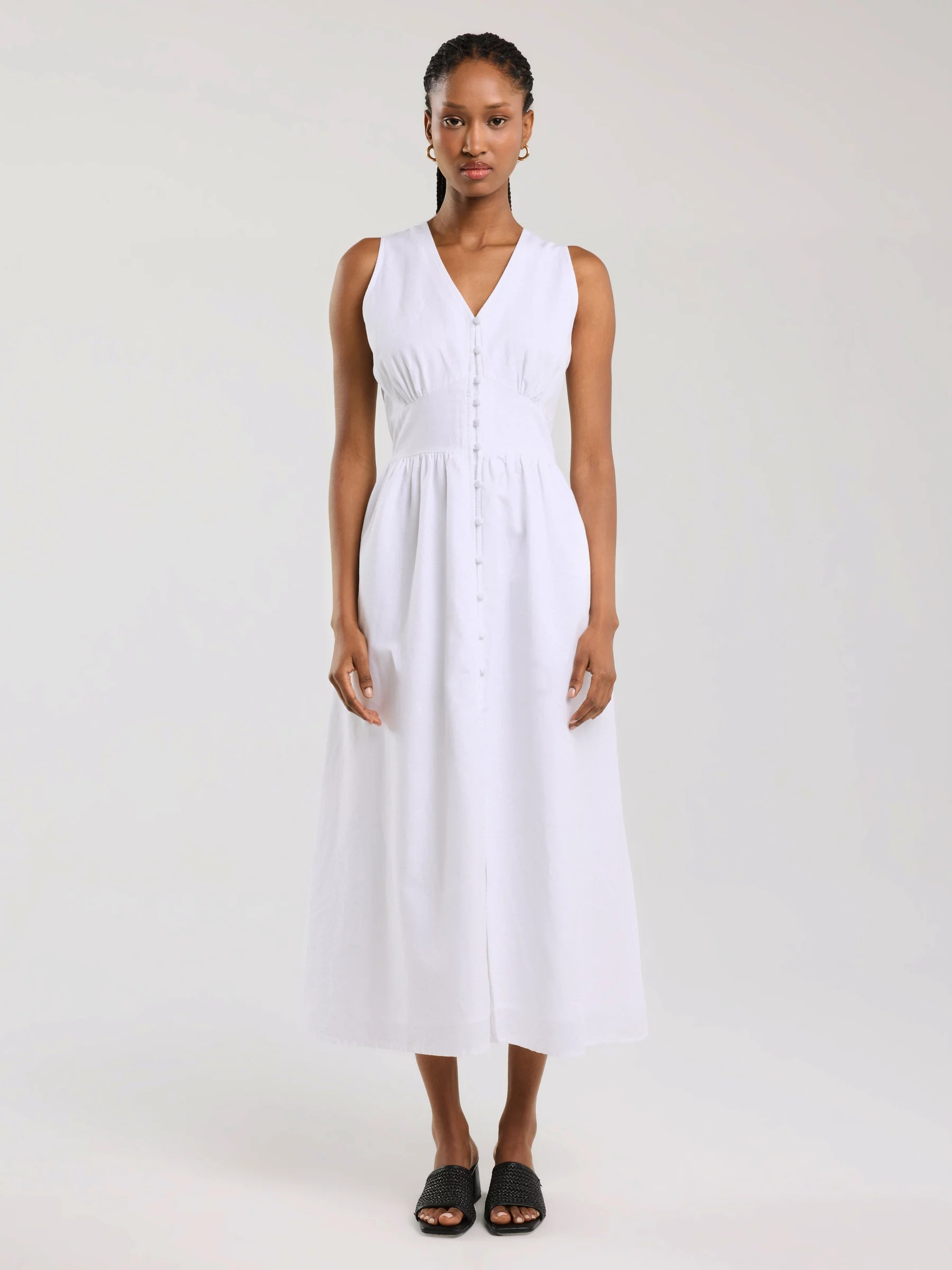 Sukienka damska midi z lnem biała Willow 100